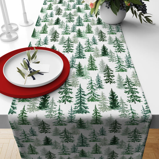 Designer Christmas Table Runner with Deer, Trees & Rustic Lodge Print