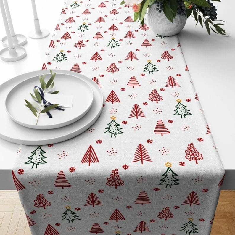 Onay 3 / 12 x 46 inch (30 x 120 cm) Christmas Tree Winter Pine Tree Xmas Gift Table Runner