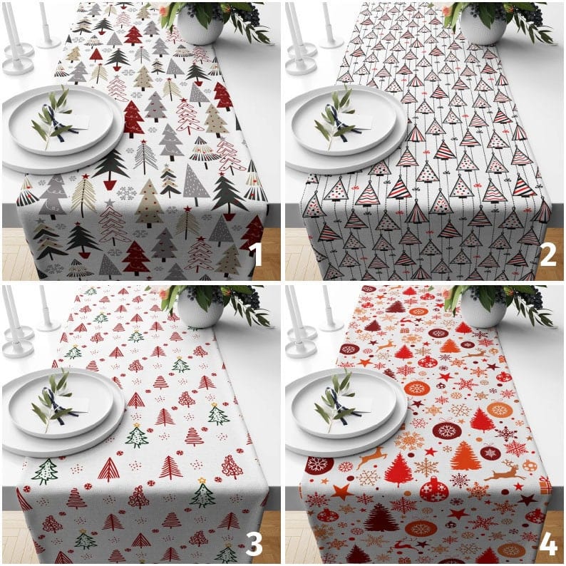 Onay Christmas Tree Winter Pine Tree Xmas Gift Table Runner