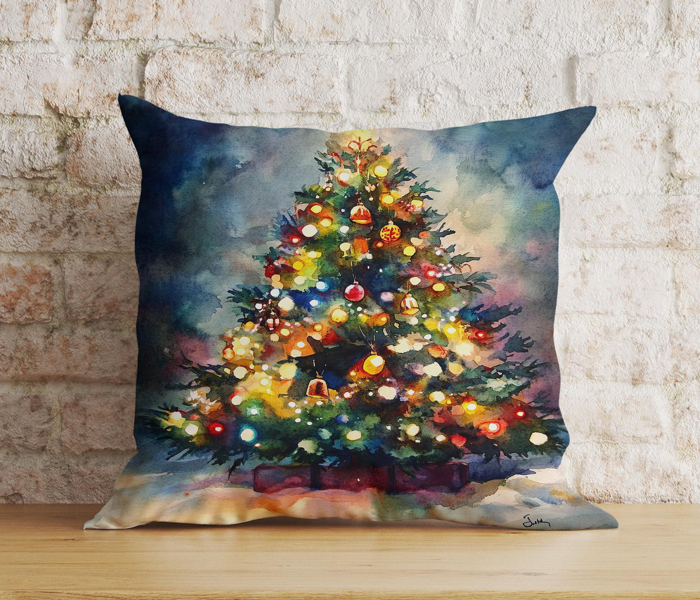 Onay 2 / 12 x 12 inch (30 x 30 cm) Double Side Christmas Trees Pink Snowy Winter Landscape Cushion Cover
