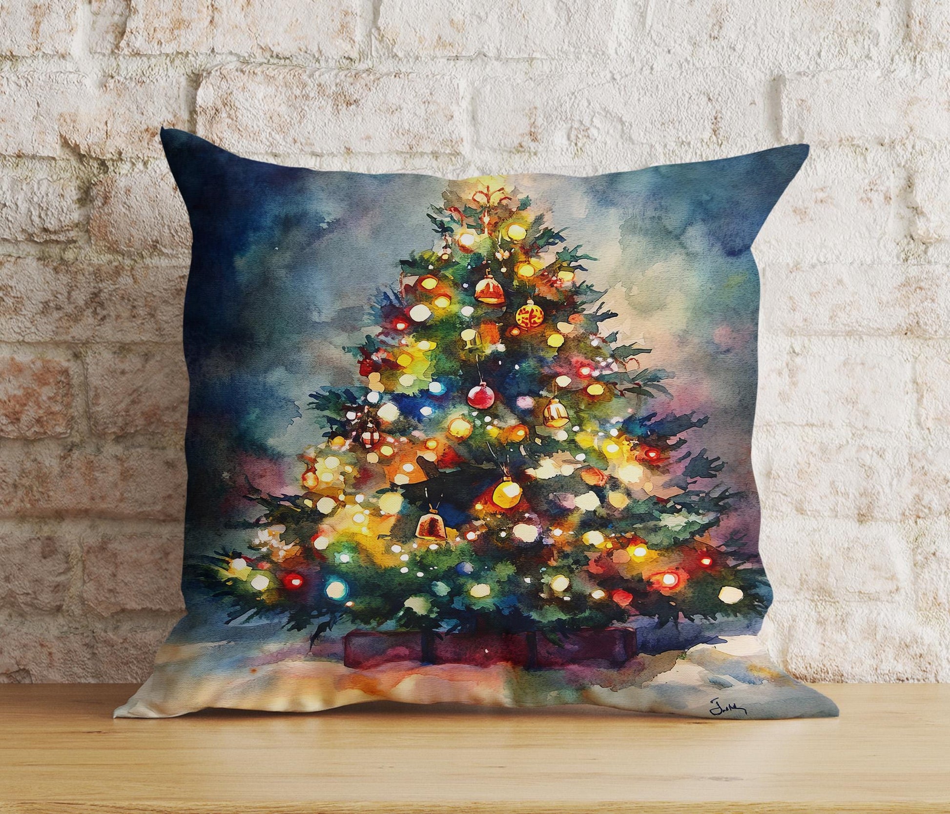 Onay 2 / 12 x 12 inch (30 x 30 cm) Double Side Christmas Trees Pink Snowy Winter Landscape Cushion Cover