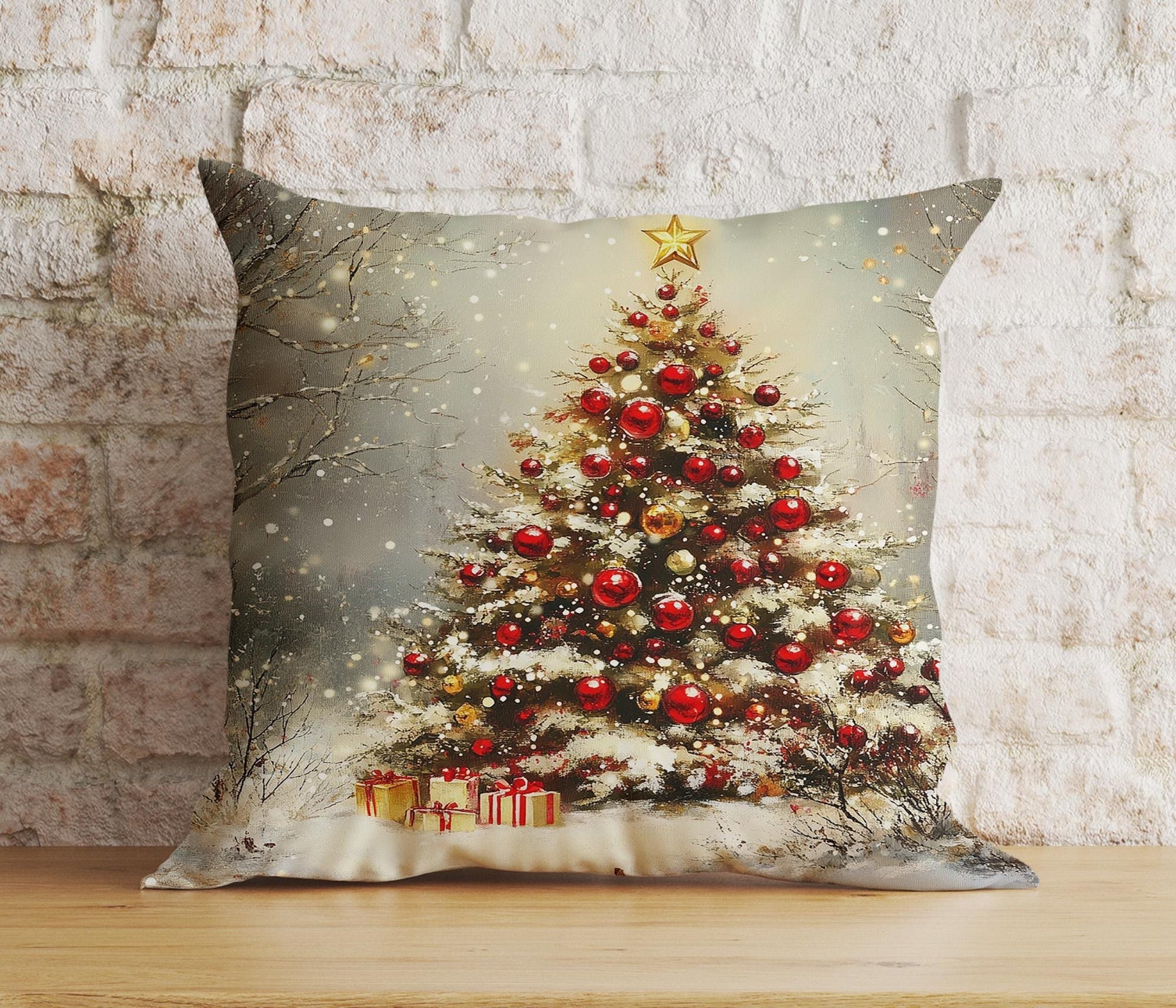 Onay 5 / 12 x 12 inch (30 x 30 cm) Double Side Christmas Trees Pink Snowy Winter Landscape Cushion Cover