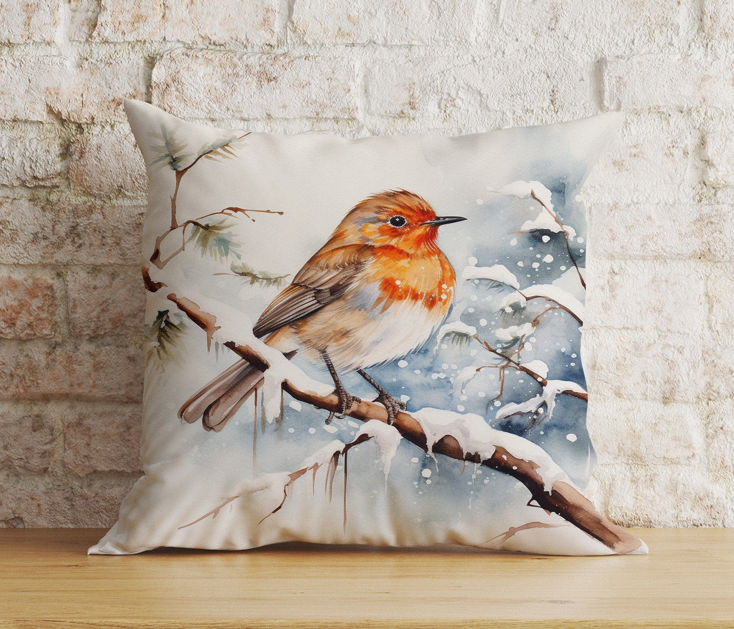 Onay 9 / 12 x 12 inch (30 x 30 cm) Double Side Christmas Winter Chickadee and Robin in Winter Cushion Cover