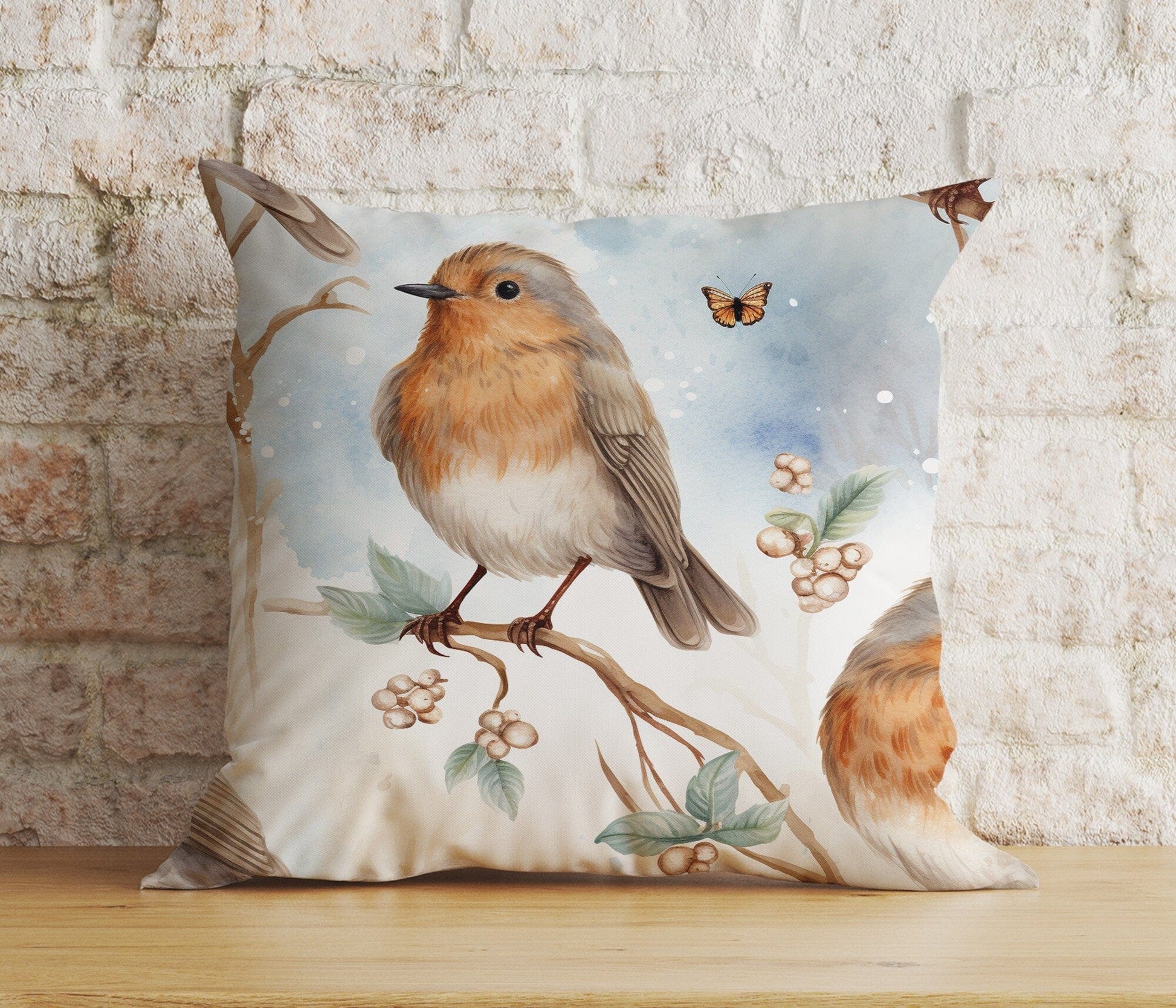 Onay 8 / 12 x 12 inch (30 x 30 cm) Double Side Christmas Winter Chickadee and Robin in Winter Cushion Cover