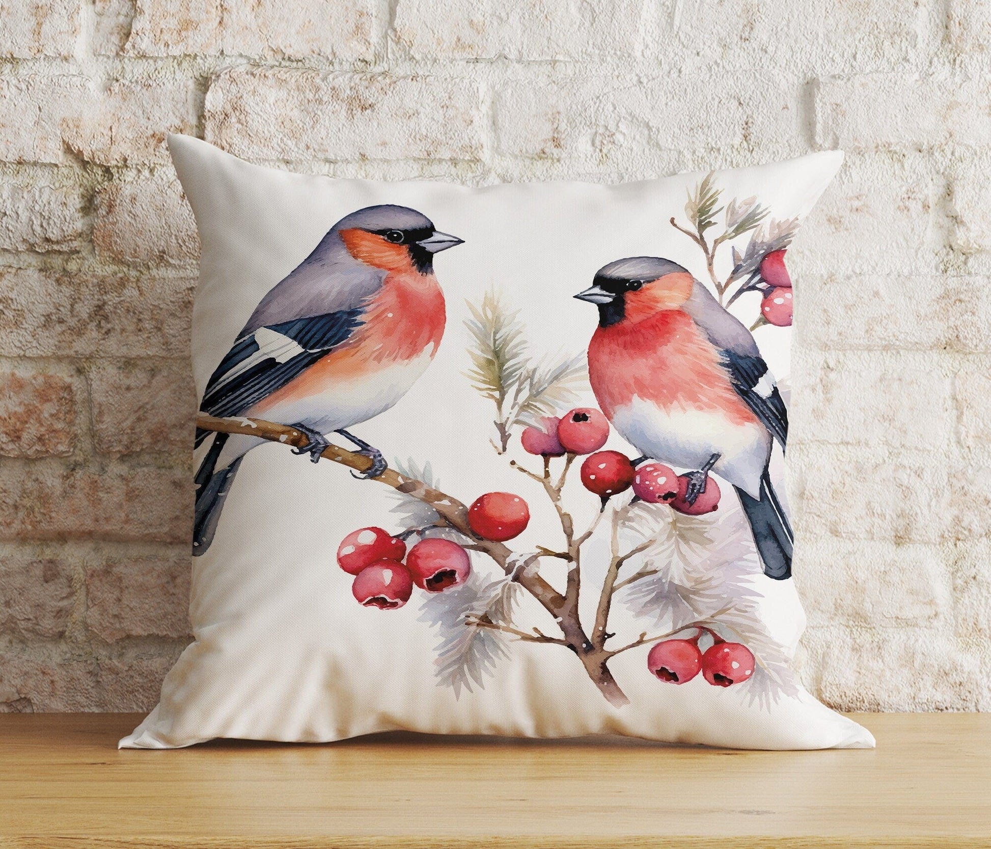 Onay 5 / 12 x 12 inch (30 x 30 cm) Double Side Christmas Winter Chickadee and Robin in Winter Cushion Cover