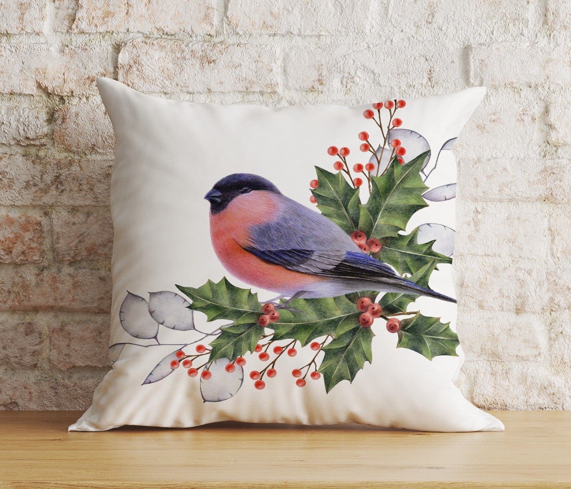 Onay 2 / 12 x 12 inch (30 x 30 cm) Double Side Christmas Winter Chickadee and Robin in Winter Cushion Cover