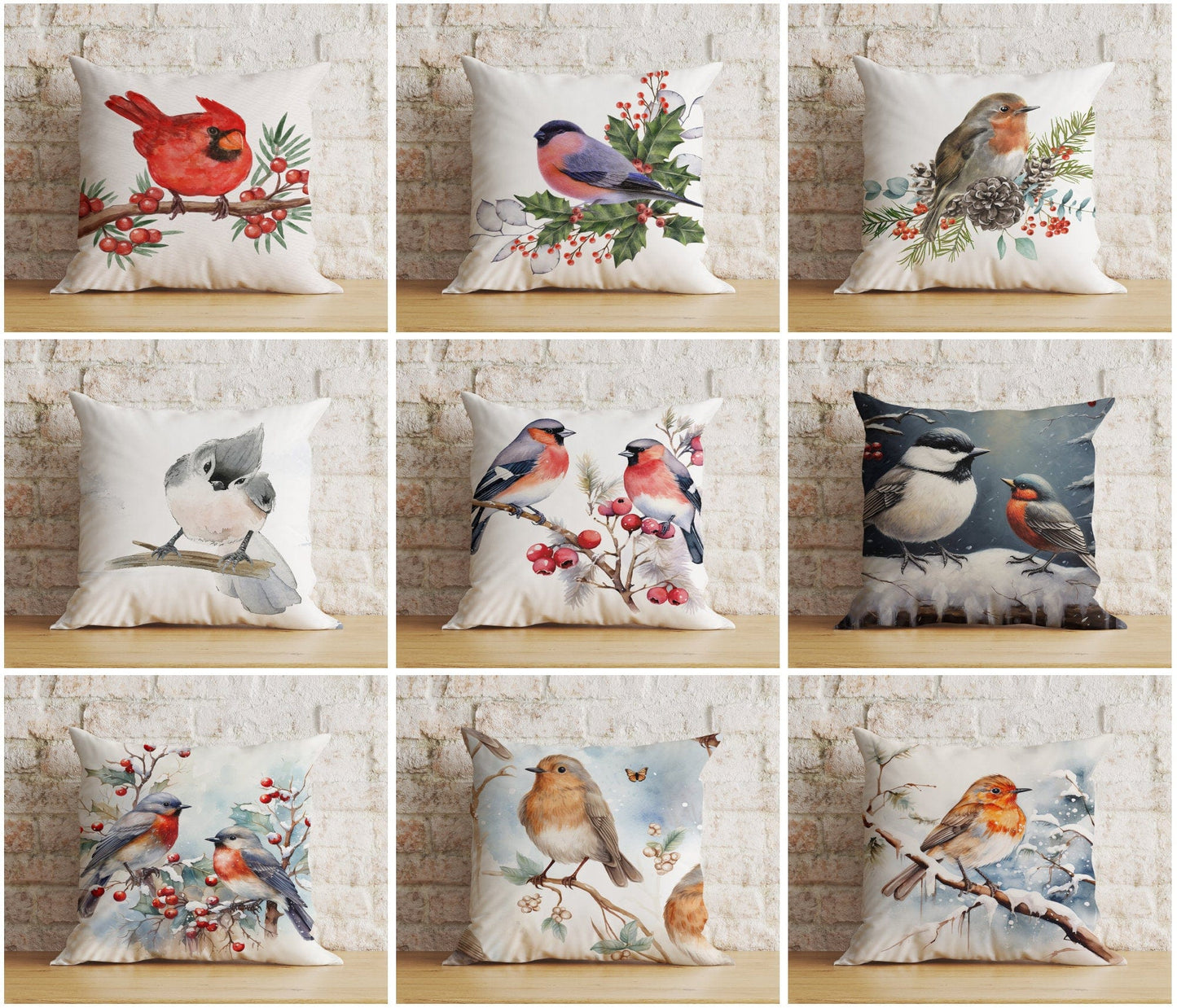 Onay Christmas Winter Chickadee and Robin in Winter Cushion Cover
