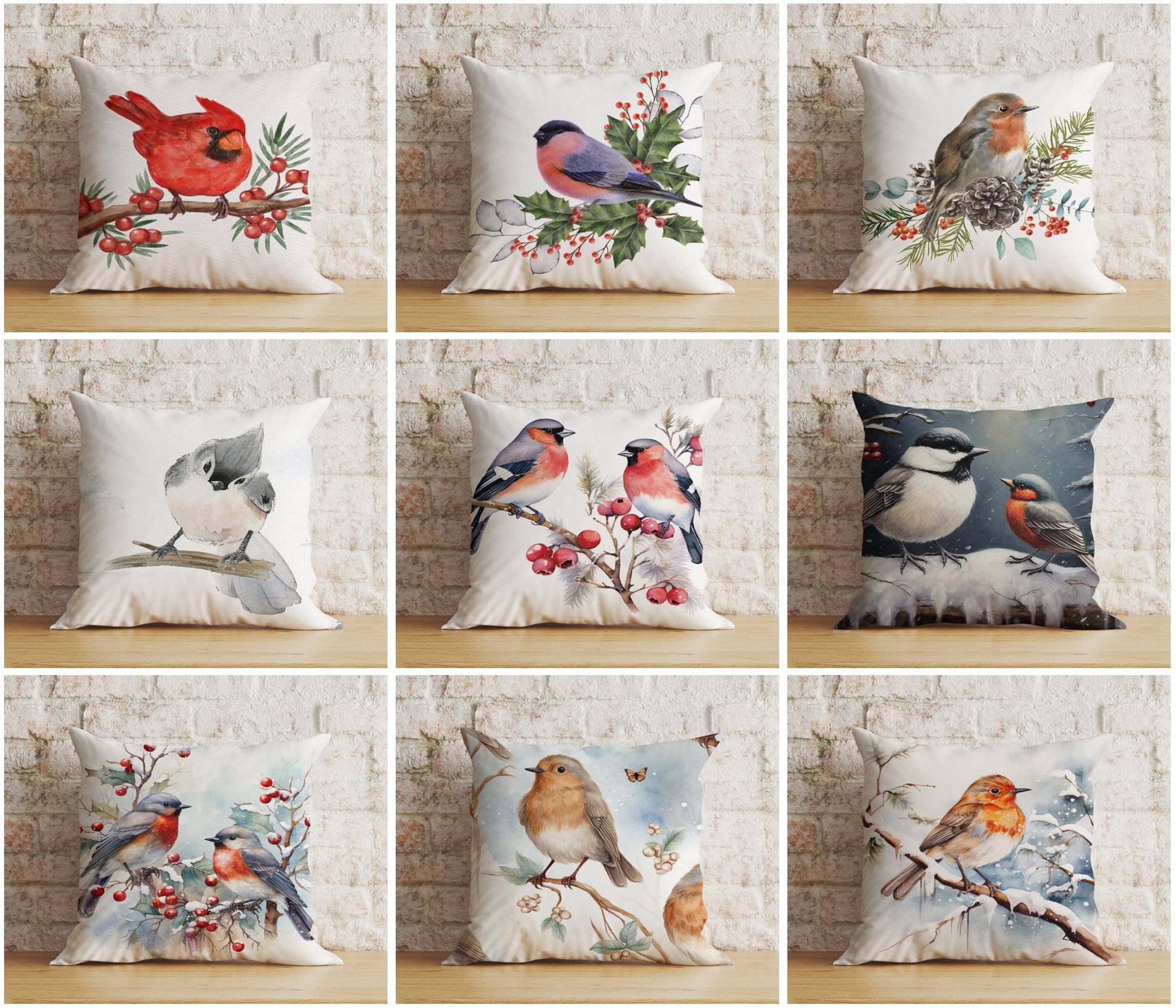 Onay Christmas Winter Chickadee and Robin in Winter Cushion Cover