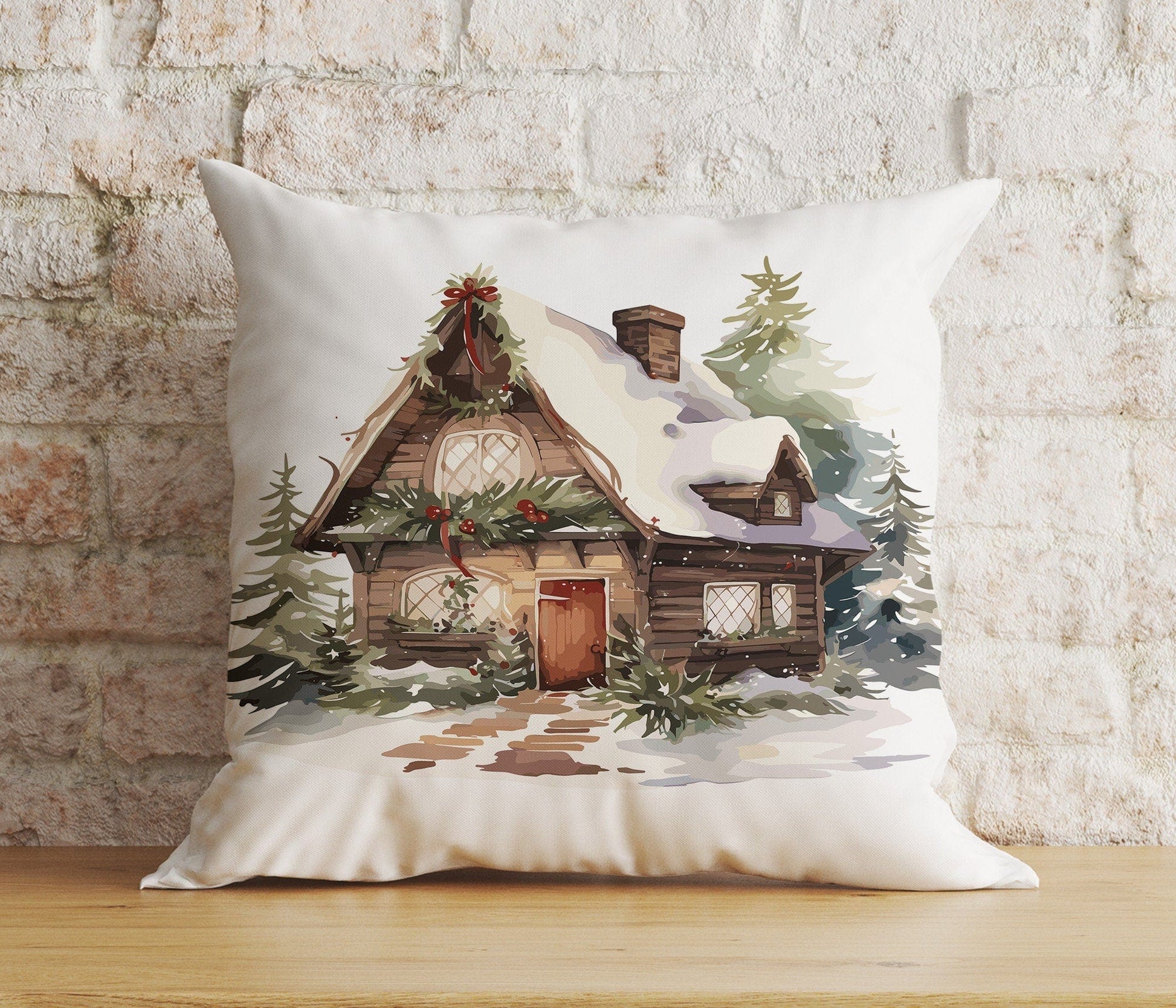 Onay 9 / 12 x 12 inch (30 x 30 cm) Double Side Christmas Winter House Snowy Home Print Cozy Cushion Covers