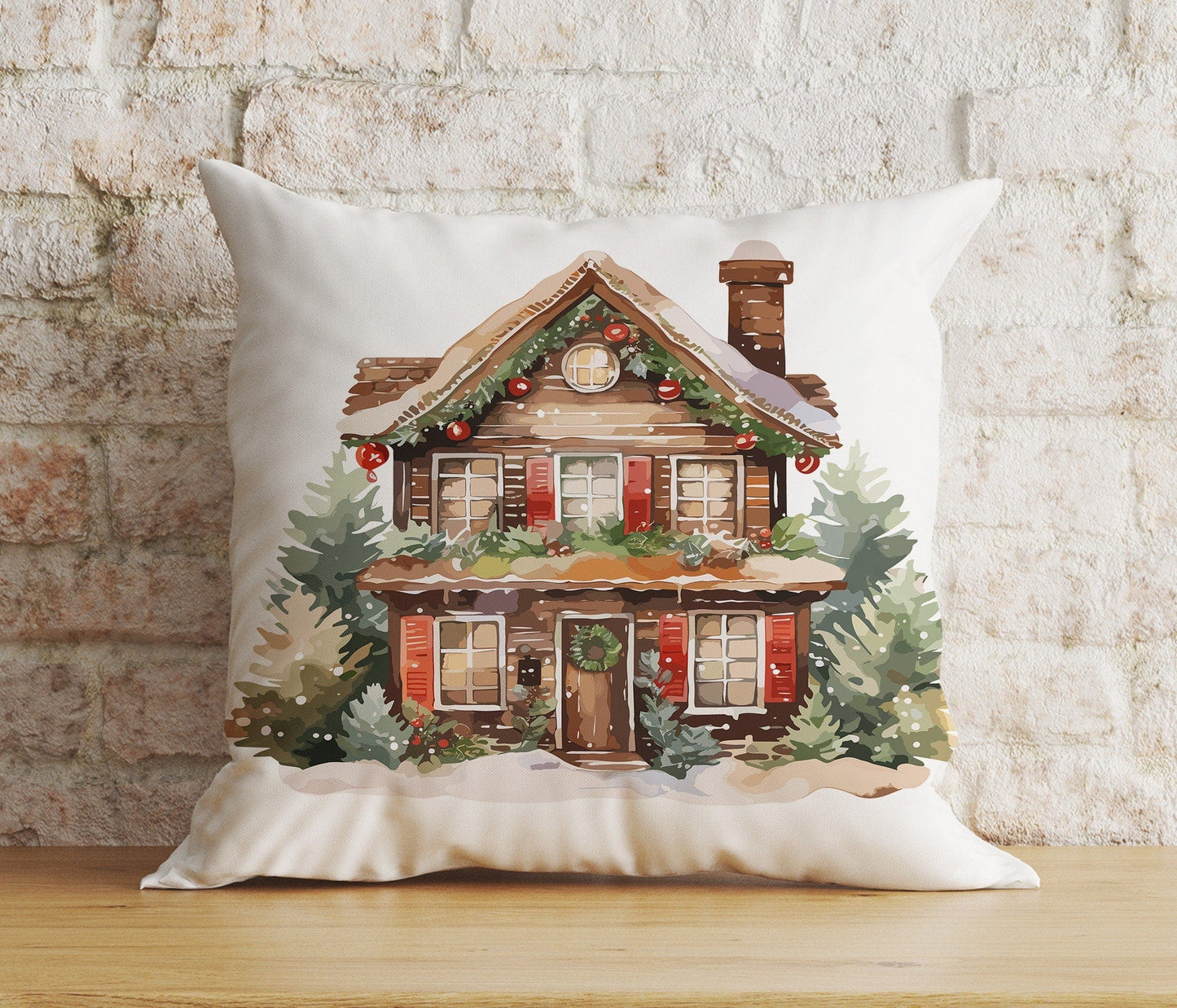 Onay 8 / 12 x 12 inch (30 x 30 cm) Double Side Christmas Winter House Snowy Home Print Cozy Cushion Covers