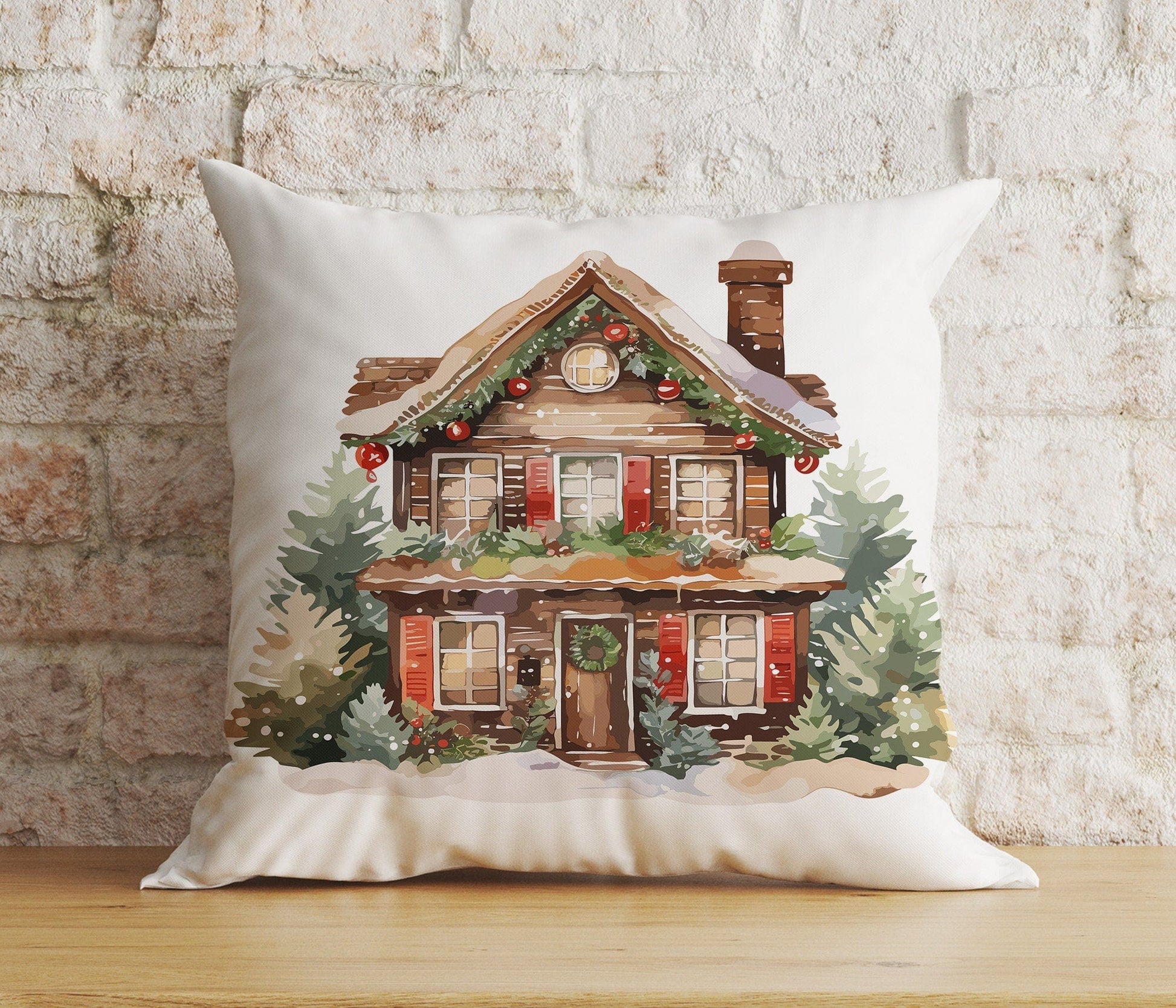 Onay 8 / 12 x 12 inch (30 x 30 cm) Double Side Christmas Winter House Snowy Home Print Cozy Cushion Covers