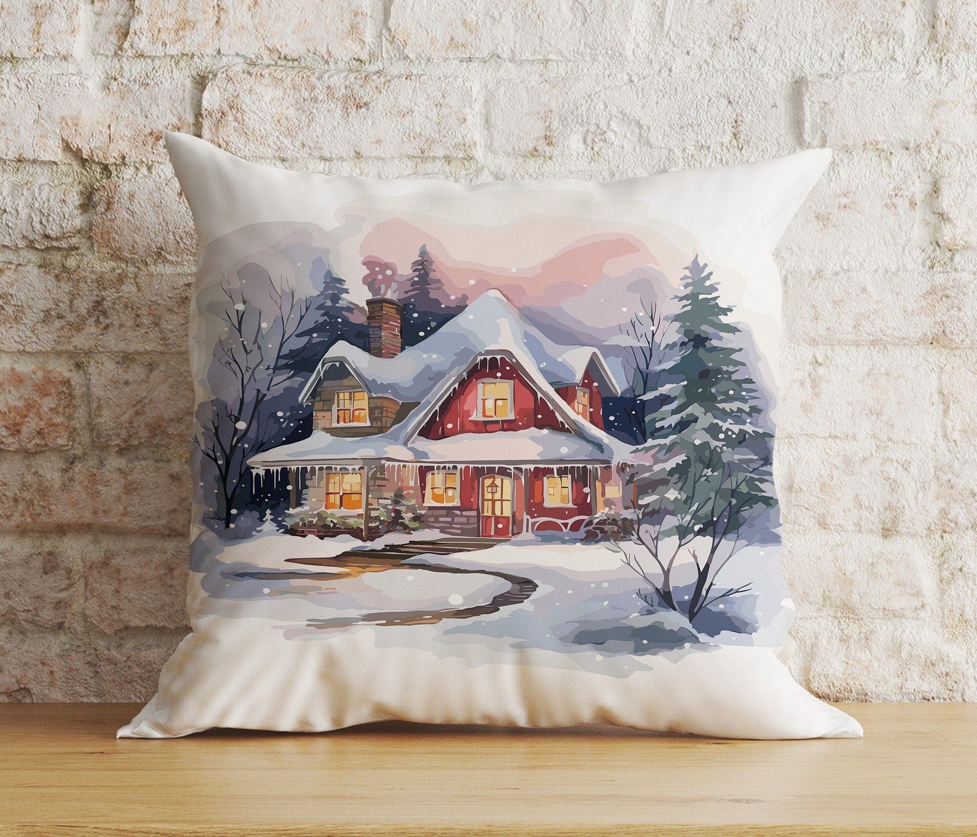 Onay 7 / 12 x 12 inch (30 x 30 cm) Double Side Christmas Winter House Snowy Home Print Cozy Cushion Covers