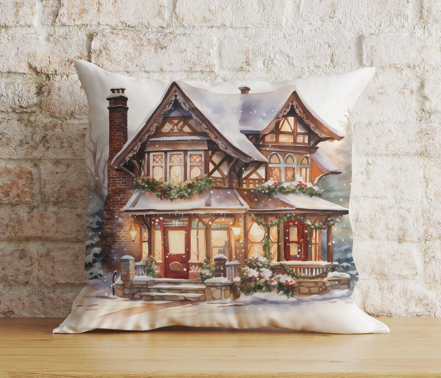 Onay 6 / 12 x 12 inch (30 x 30 cm) Double Side Christmas Winter House Snowy Home Print Cozy Cushion Covers