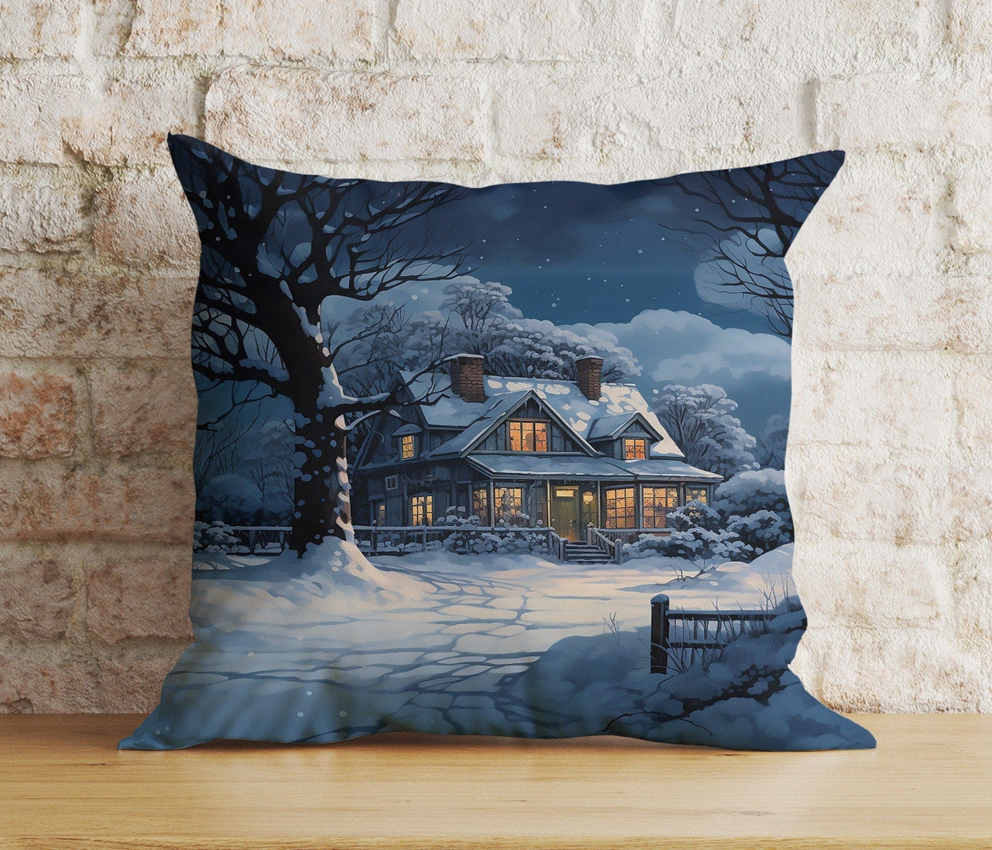 Onay 4 / 12 x 12 inch (30 x 30 cm) Double Side Christmas Winter House Snowy Home Print Cozy Cushion Covers