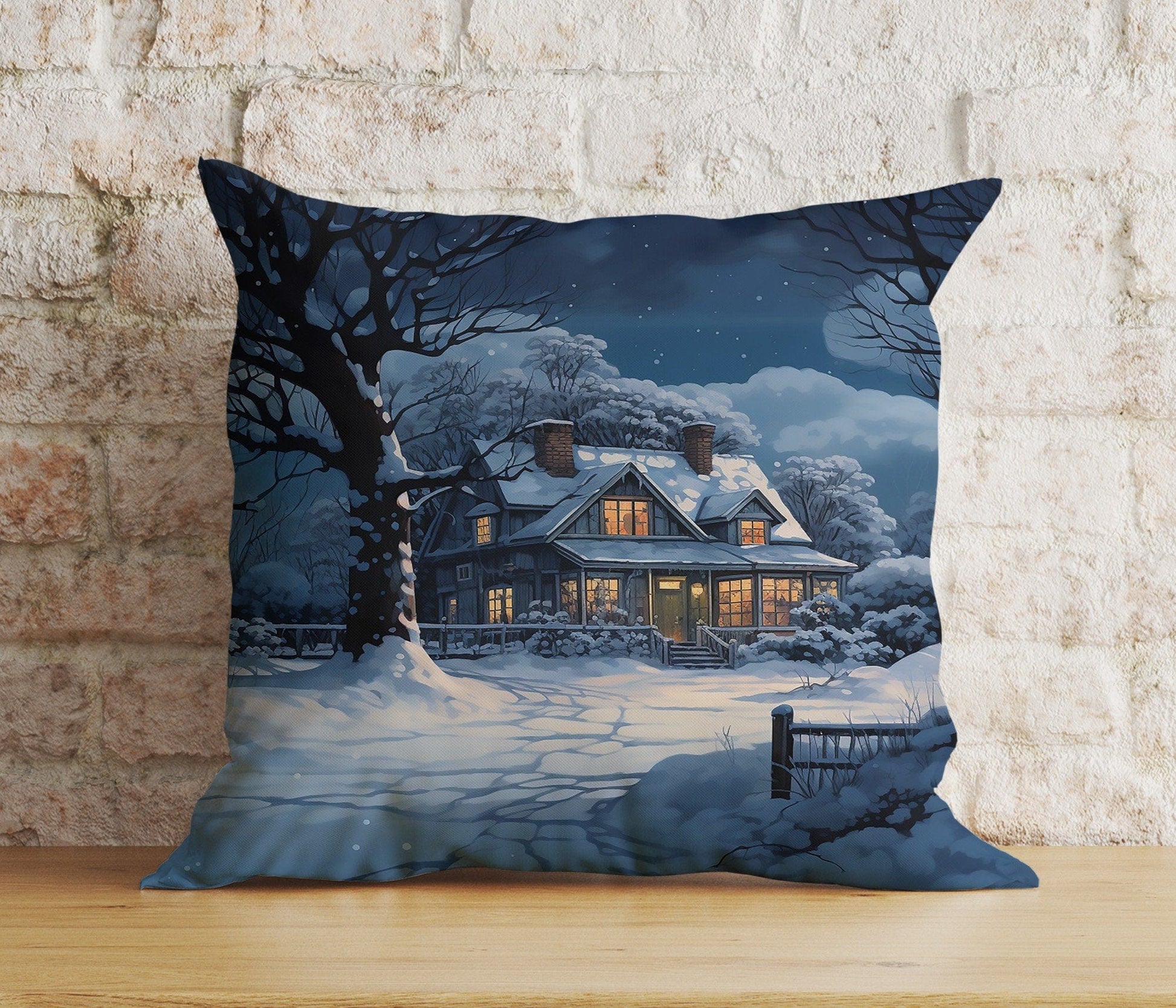 Onay 4 / 12 x 12 inch (30 x 30 cm) Double Side Christmas Winter House Snowy Home Print Cozy Cushion Covers