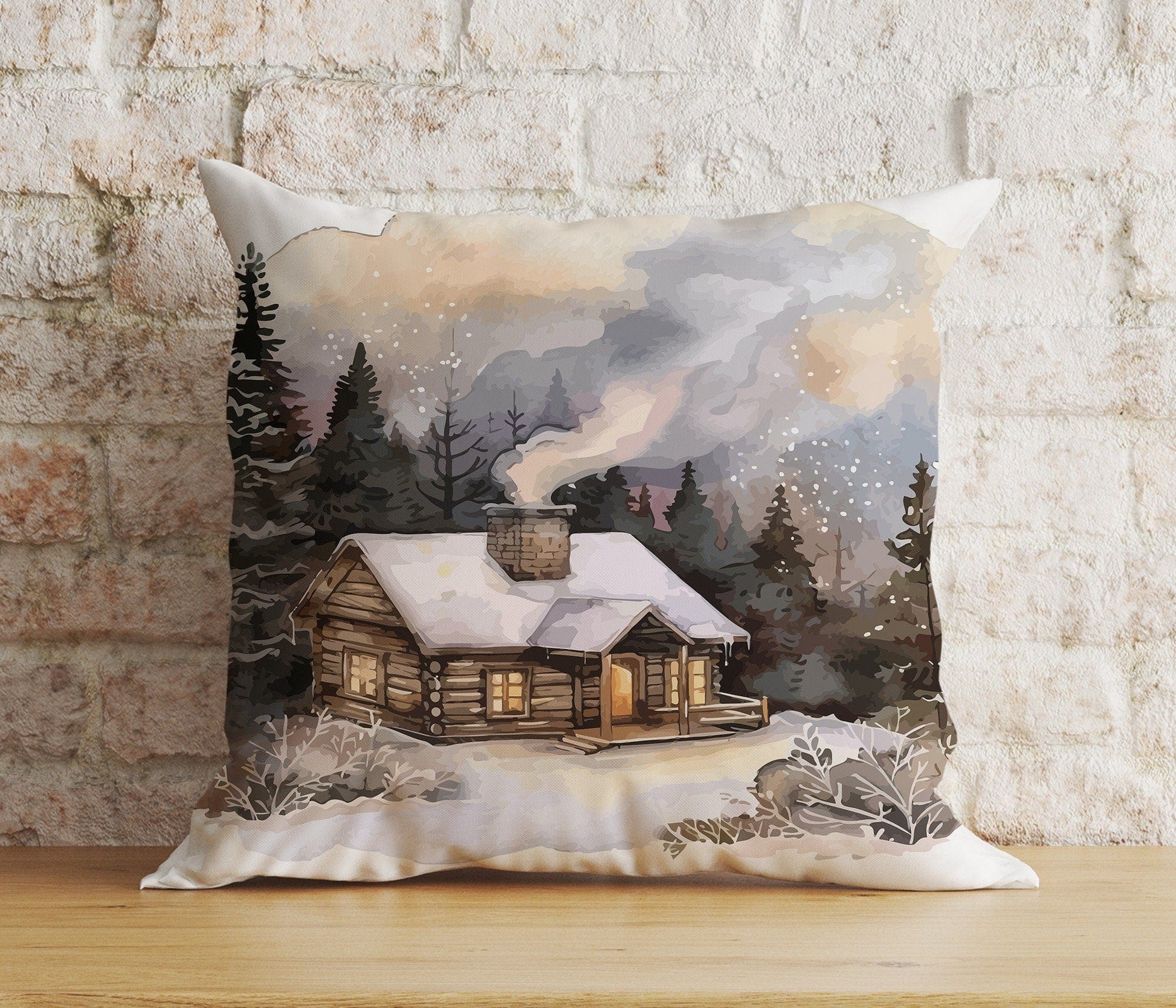 Onay 2 / 12 x 12 inch (30 x 30 cm) Double Side Christmas Winter House Snowy Home Print Cozy Cushion Covers