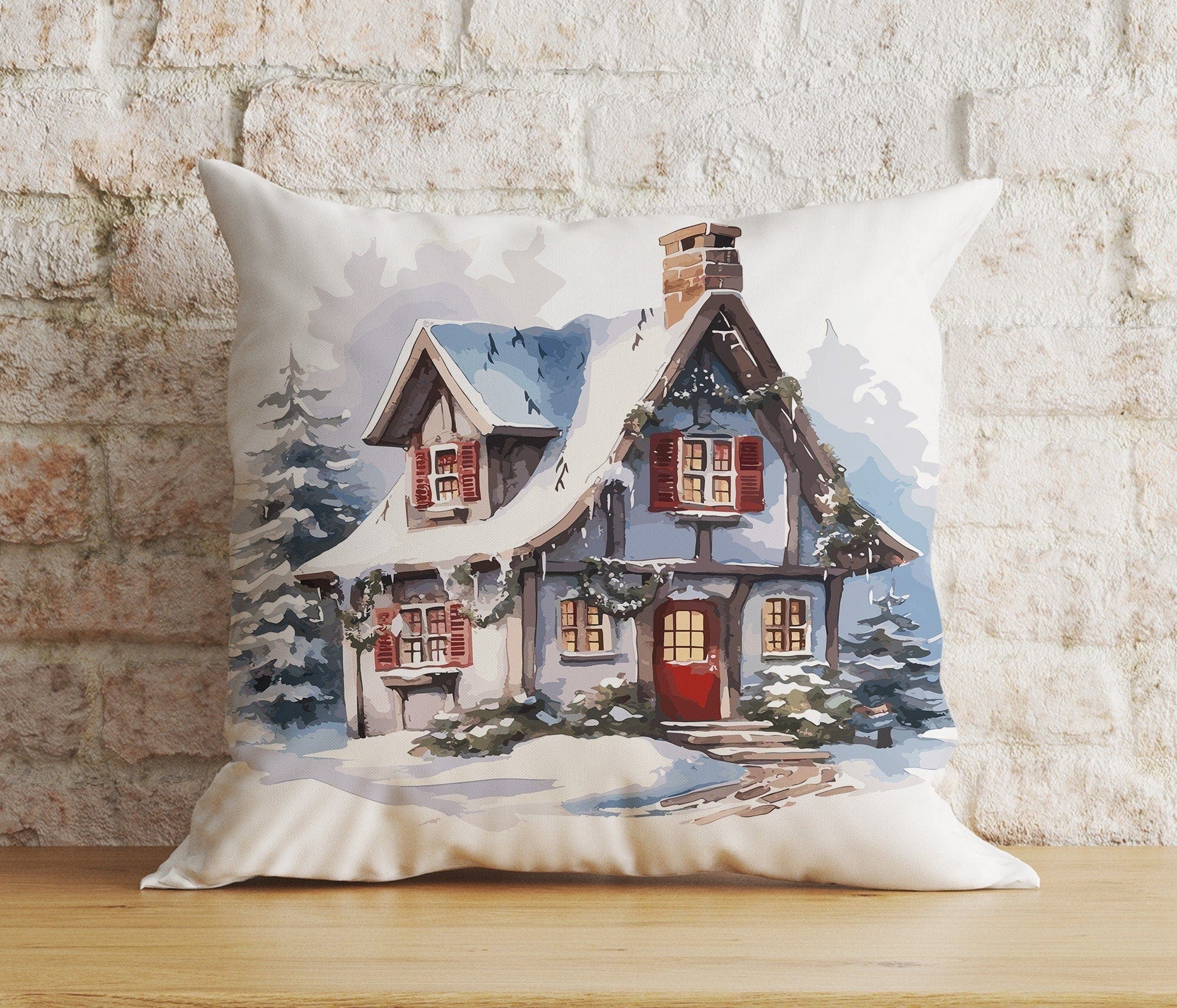 Onay 1 / 12 x 12 inch (30 x 30 cm) Double Side Christmas Winter House Snowy Home Print Cozy Cushion Covers