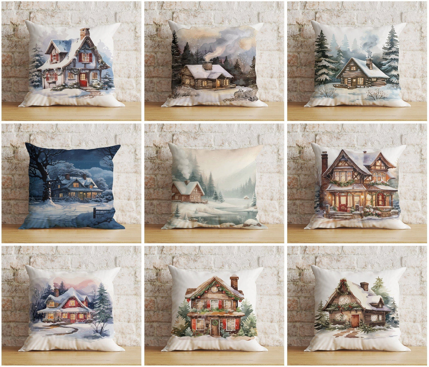 Onay Christmas Winter House Snowy Home Print Cozy Cushion Covers