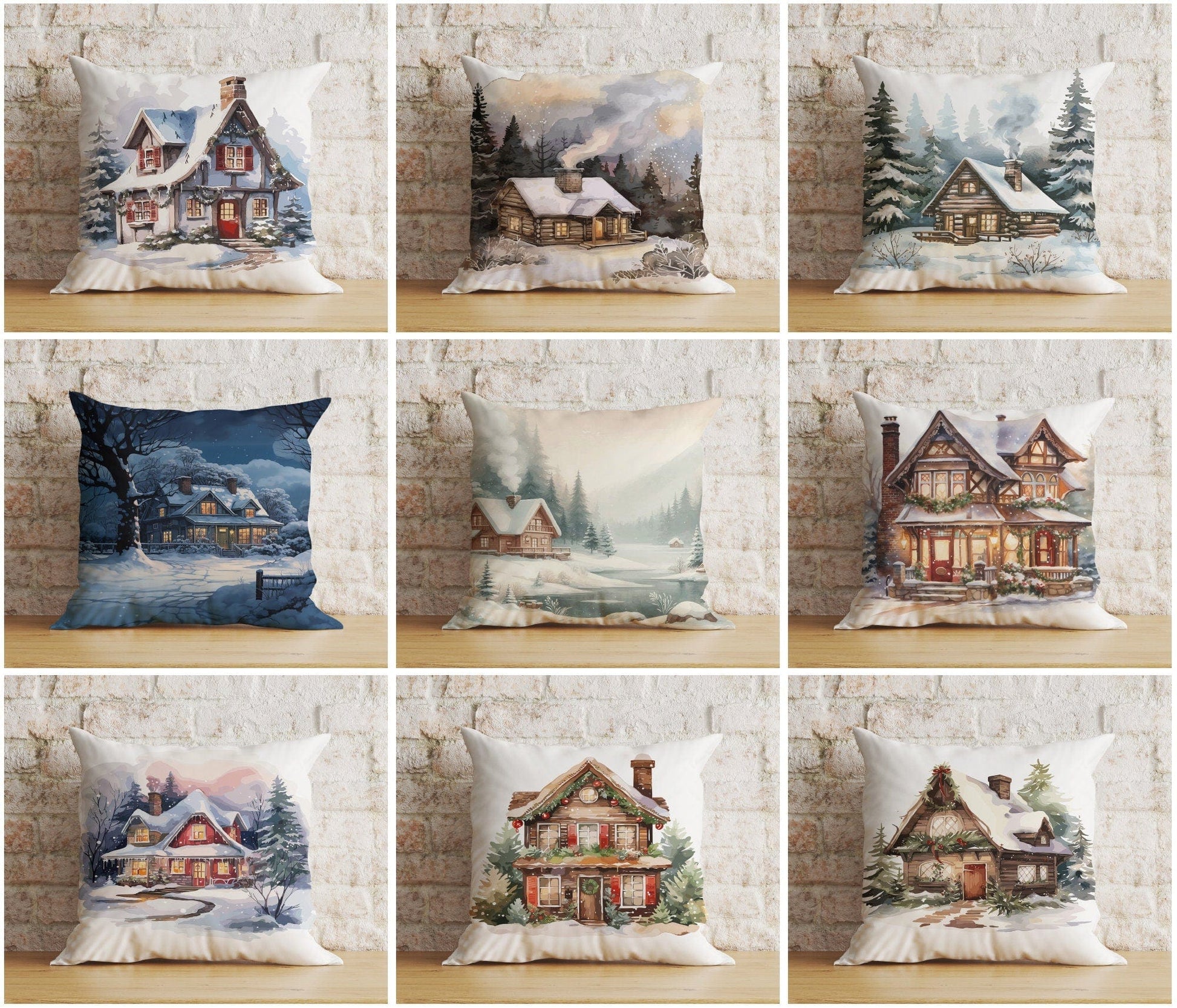 Onay Christmas Winter House Snowy Home Print Cozy Cushion Covers