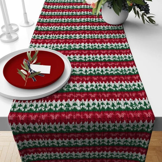 Onay Christmas Winter Noel Pine Tree Pink & Red Table Runner