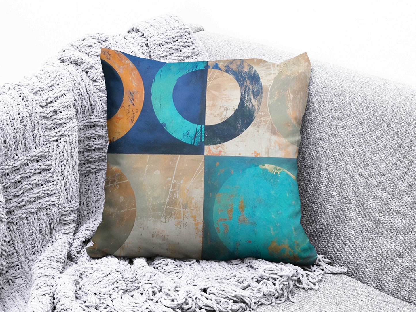 Onay Cushion Covers Circle Retro Pattern Cushion Cover Round Shapes Abstract Pillow Cover