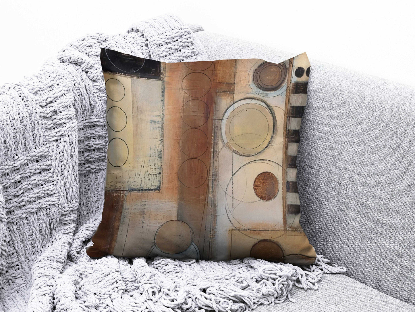 Onay Cushion Covers Circle Retro Pattern Cushion Cover Round Shapes Abstract Pillow Cover