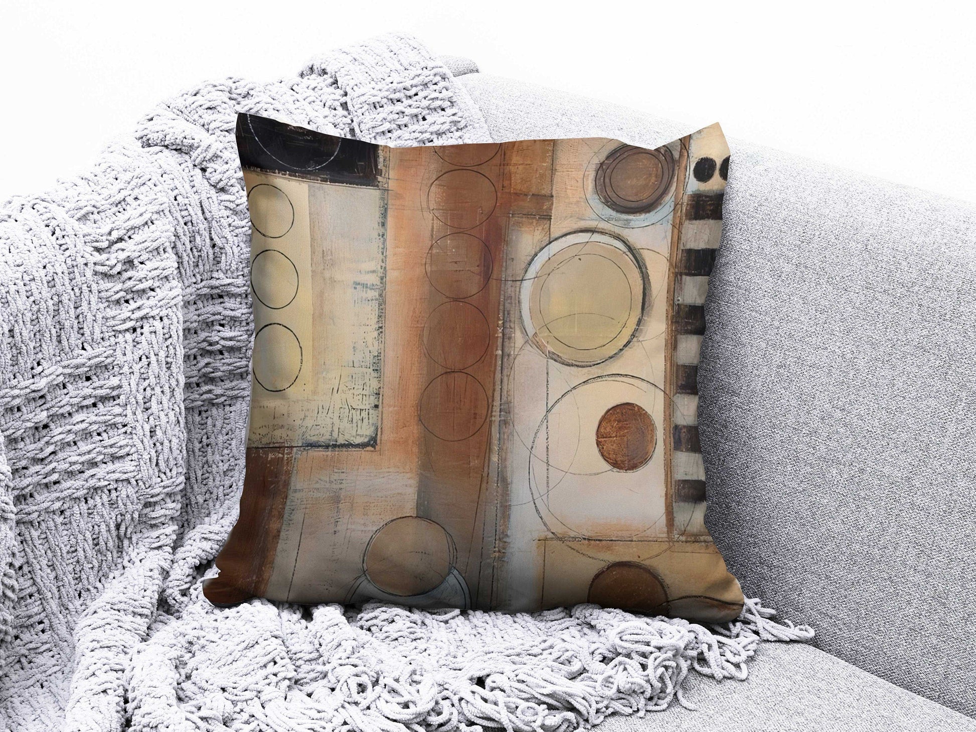 Onay Cushion Covers Circle Retro Pattern Cushion Cover Round Shapes Abstract Pillow Cover