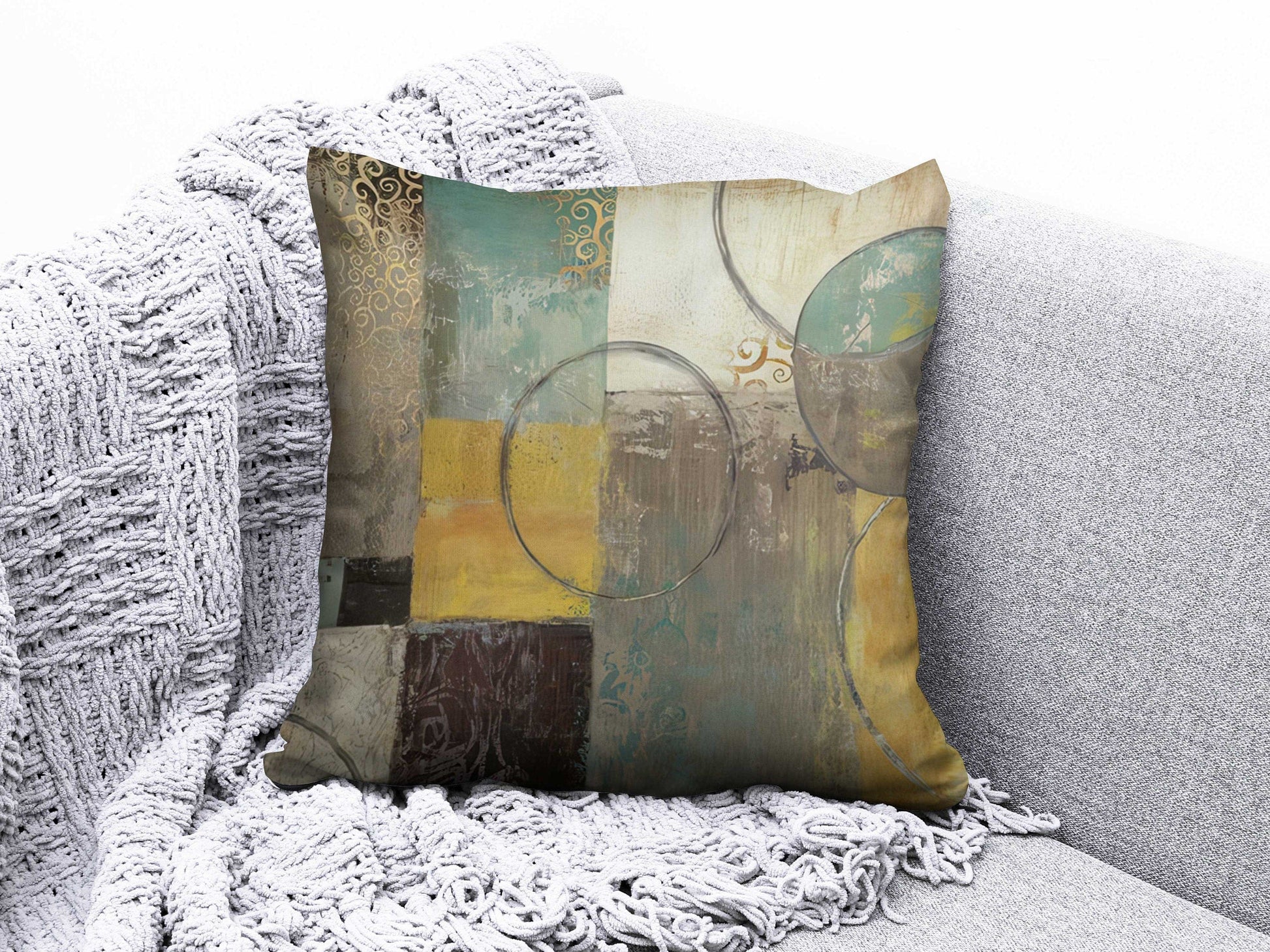 Onay Cushion Covers Circle Retro Pattern Cushion Cover Round Shapes Abstract Pillow Cover