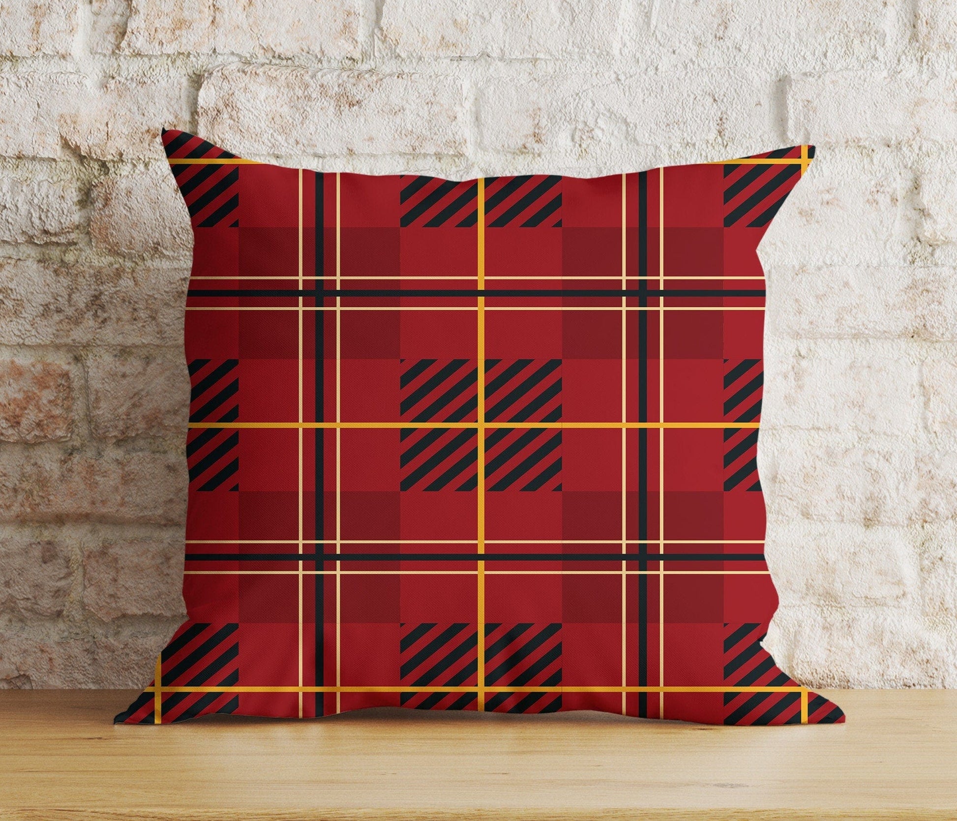 Onay 3 / 12 x 12 inch (30 x 30 cm) Double Side Classic Red and Yellow Plaid Pillow Covers Vibrant Tartan Cushion Covers