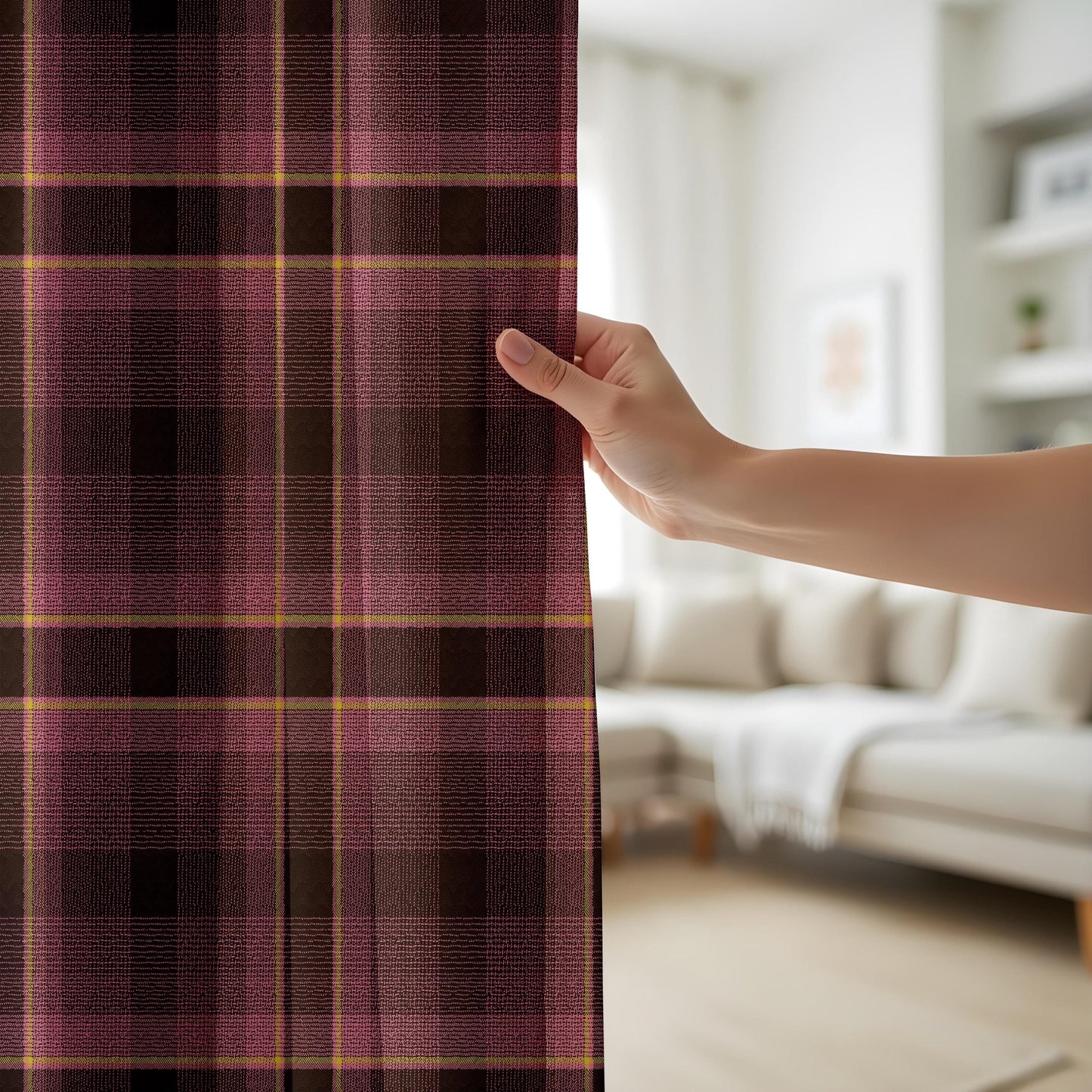 Onay Classic Rustic Plaid Curtains in Brown and Pink – Traditional Check Design