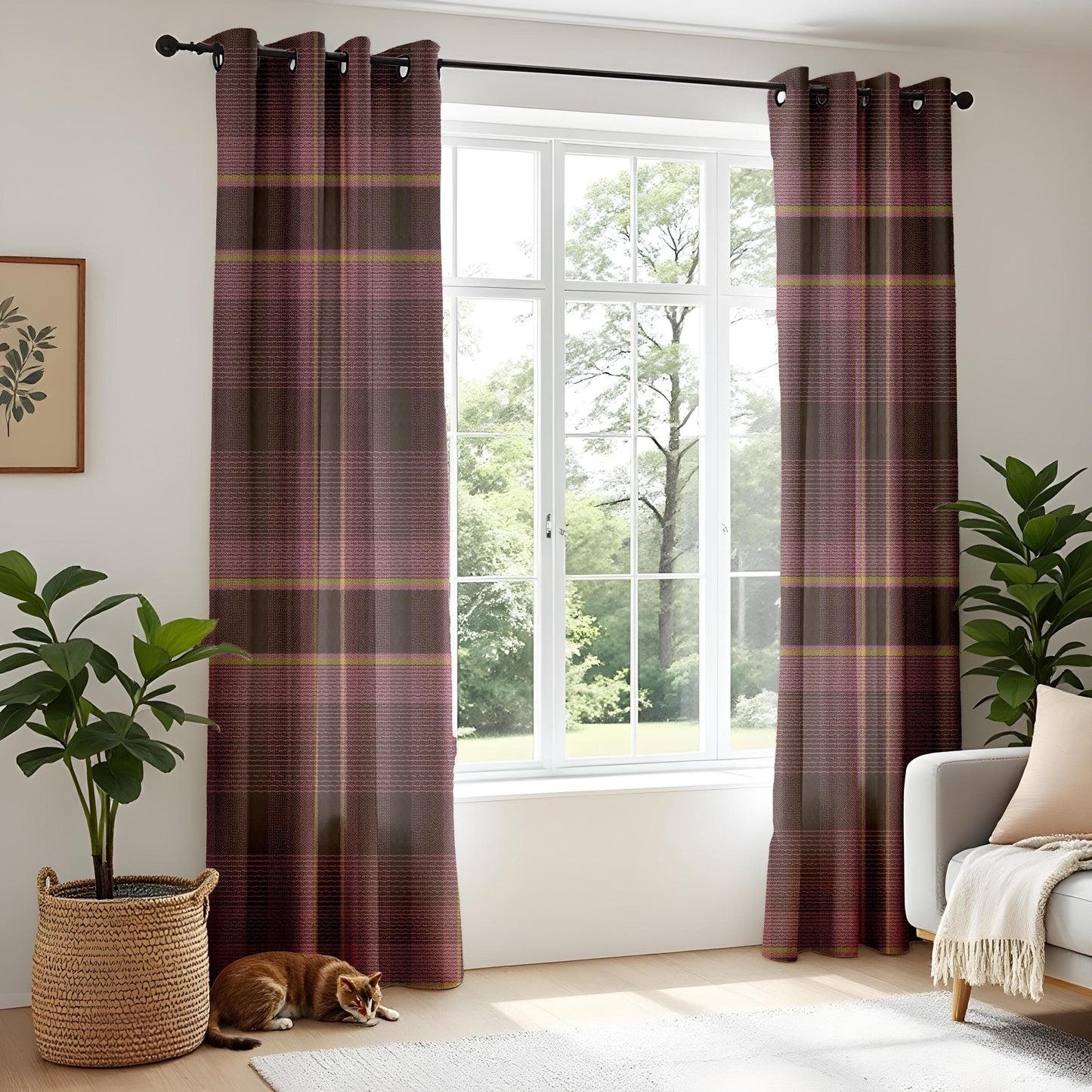 Onay Classic Rustic Plaid Curtains in Brown and Pink – Traditional Check Design