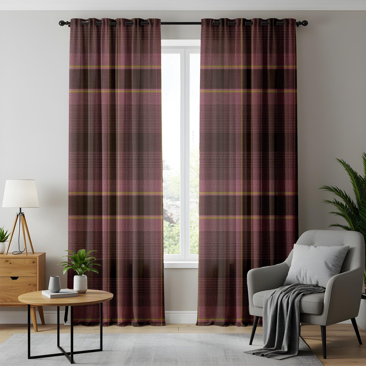 Onay Classic Rustic Plaid Curtains in Brown and Pink – Traditional Check Design