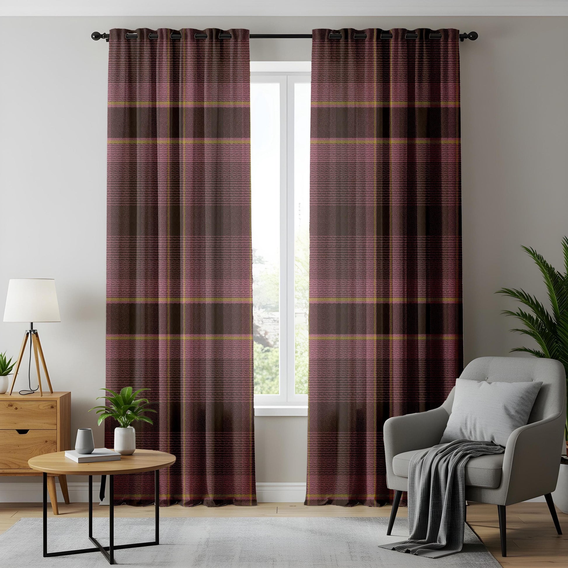 Onay Classic Rustic Plaid Curtains in Brown and Pink – Traditional Check Design