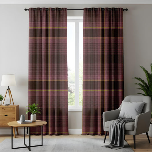 Onay Classic Rustic Plaid Curtains in Brown and Pink – Traditional Check Design