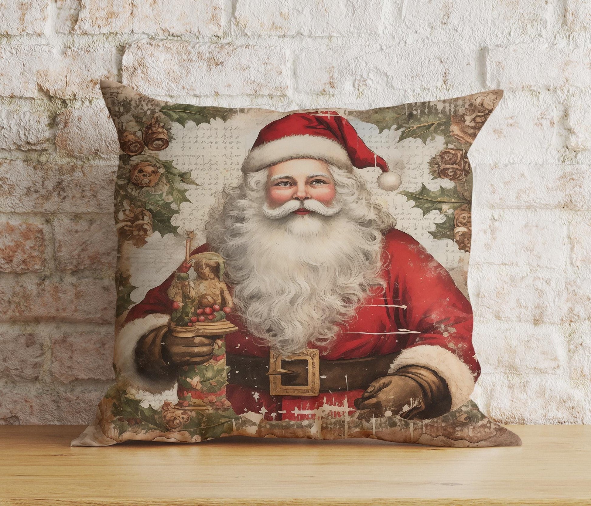 Onay 2 / 12 x 12 inch (30 x 30 cm) Double Side Classic Traditional Santa Christmas Timeless Cushion Covers