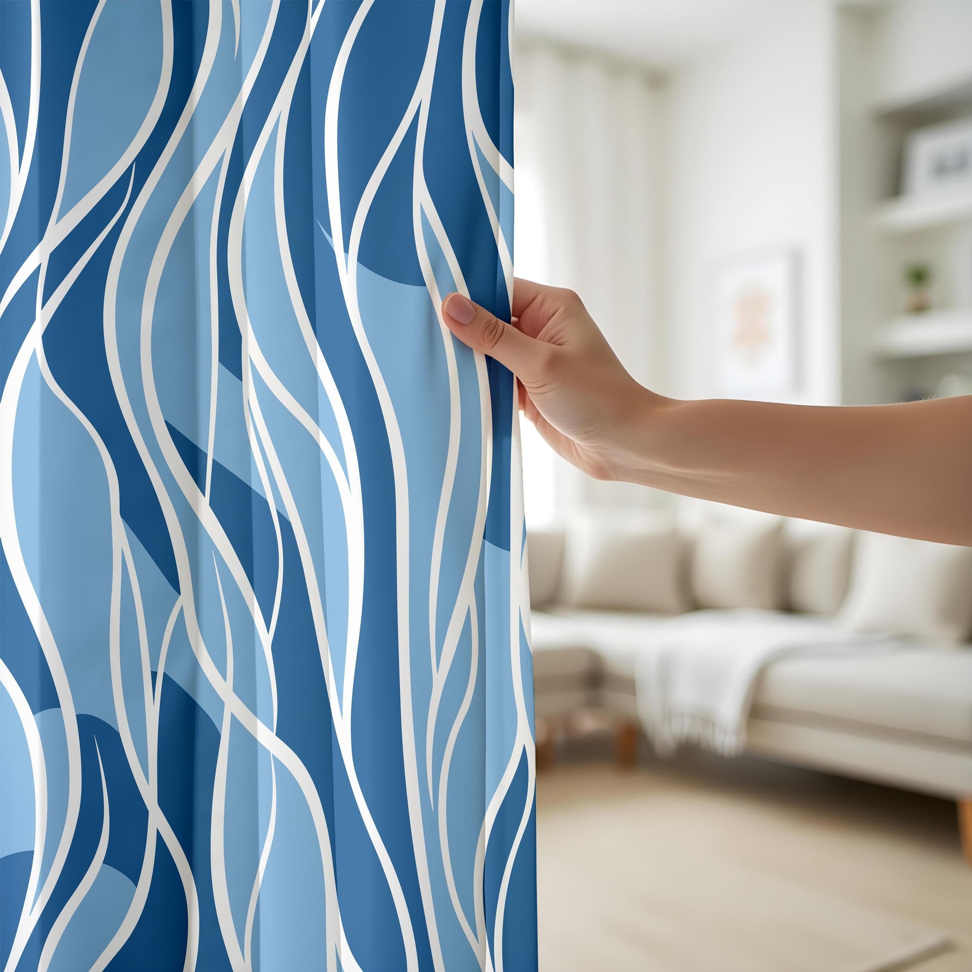 Onay Coastal Inspired Wavy Curtains, Minimalist Nordic Design, Elegant Geometric Drapery