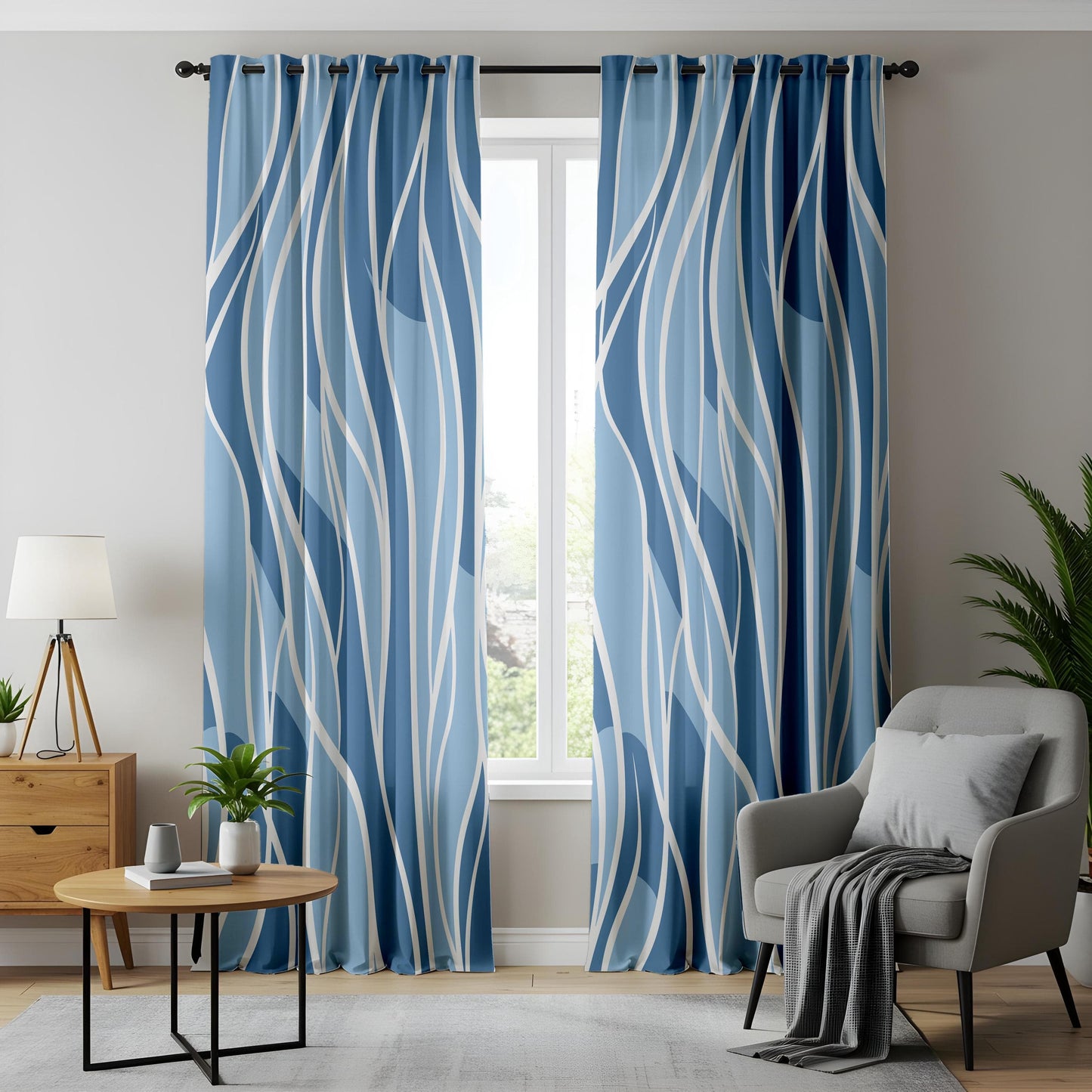 Onay Coastal Inspired Wavy Curtains, Minimalist Nordic Design, Elegant Geometric Drapery