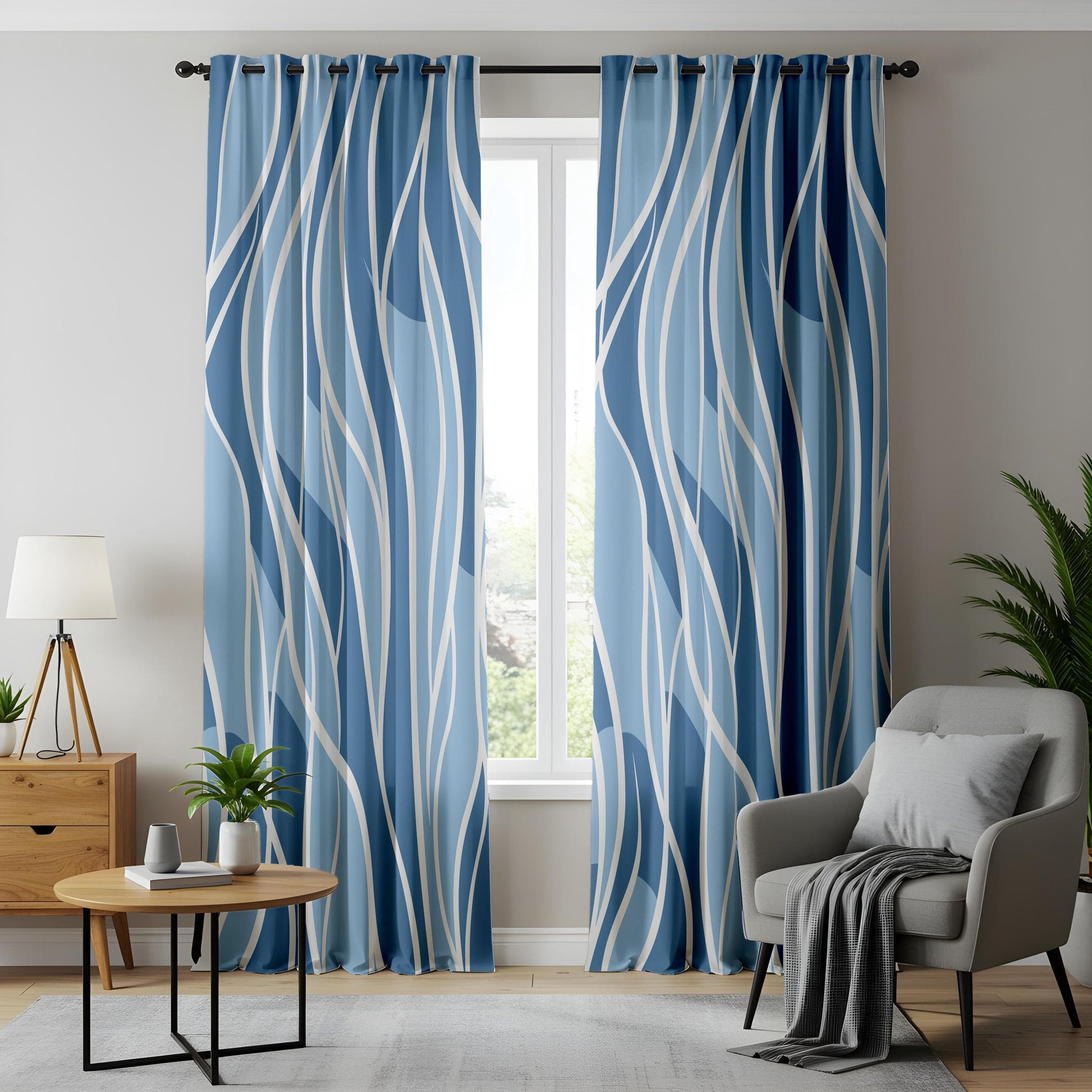 Onay Coastal Inspired Wavy Curtains, Minimalist Nordic Design, Elegant Geometric Drapery