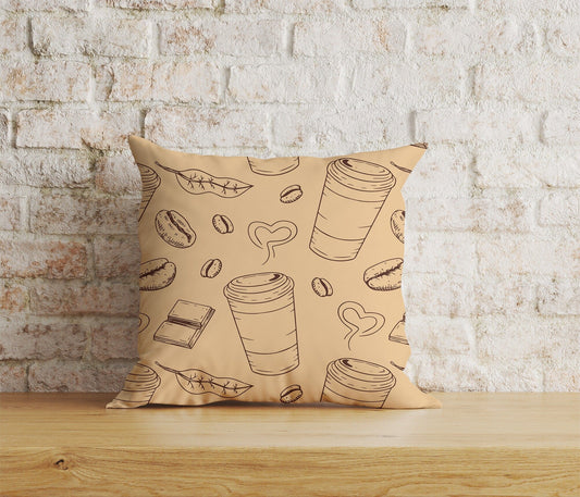 Onay Home Textile Cushion Covers 1 / 12 x 12 inch (30 x 30 cm) Double Side Coffe Bean Square Cushion Covers Cup of Coffee Pillow Cover