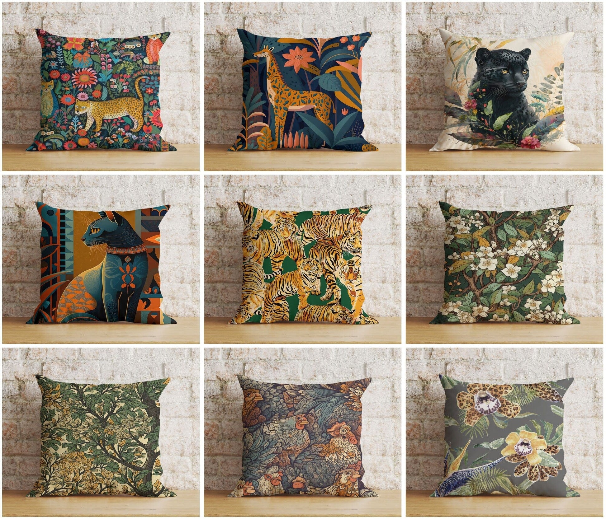 Onay Cushion Covers Colorful Animal & Flowers Cushion Cover Tiger Leopard Throw Pillow Cover