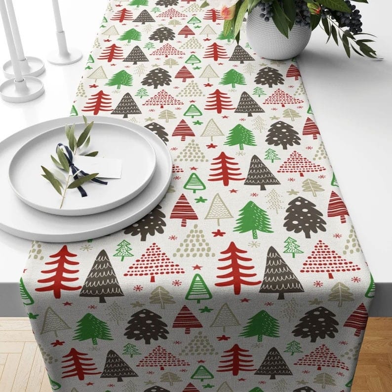Onay 4 / 12 x 46 inch (30 x 120 cm) Colorful Christmas Trees Winter Decoration Table Runner