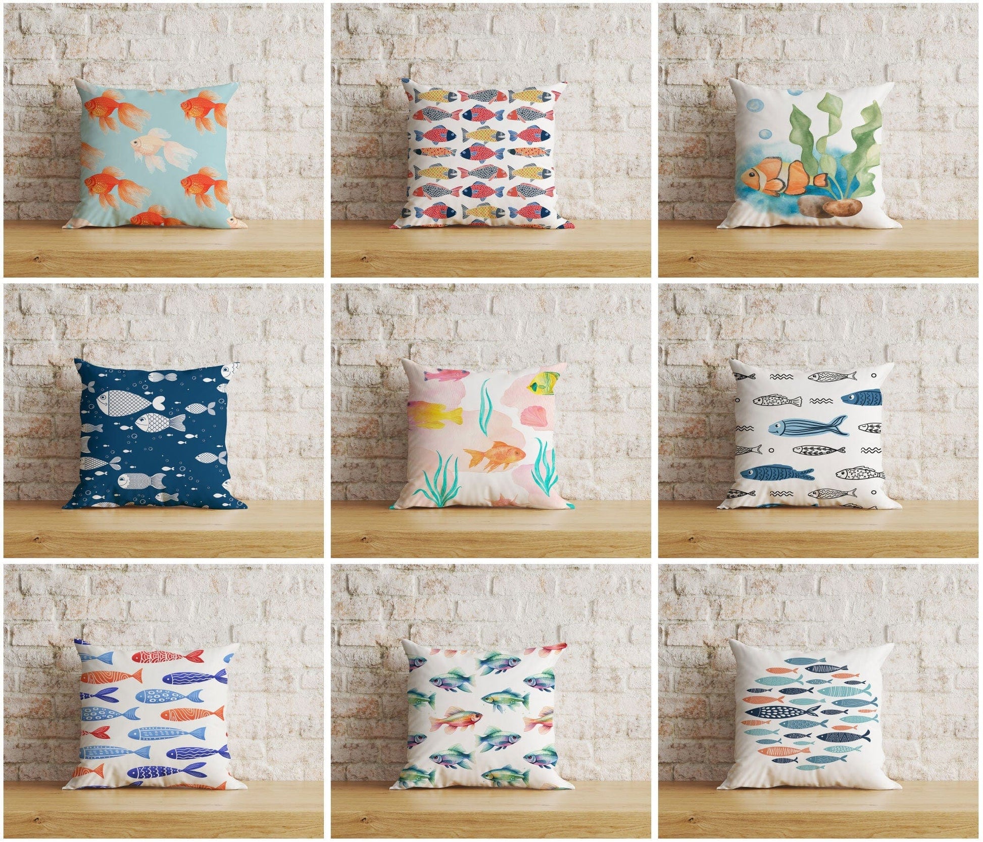 Onay Home Textile Cushion Covers Colorful Fish Cushion Cover Nautical Coastal Pillow Cover