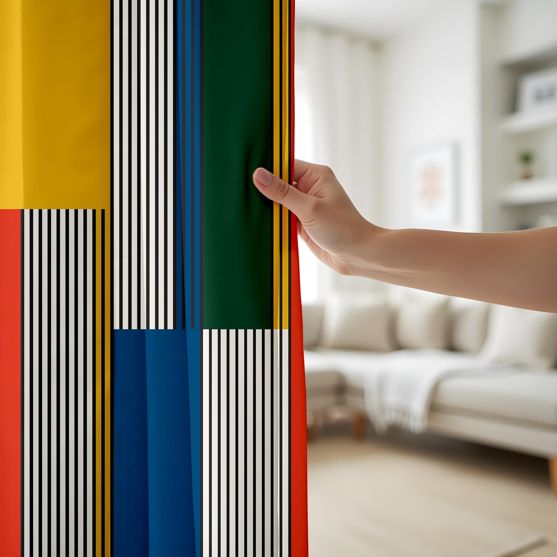 Onay Colorful Geometric Stripe Curtains – Multicolor Modern Drapes in Red, Yellow, Blue & Green