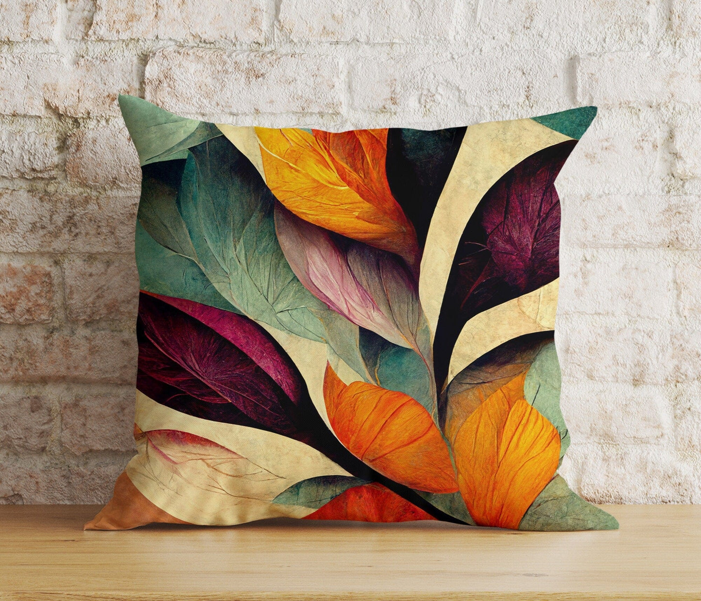 Onay Cushion Covers 8 / 12 x 12 inch (30 x 30 cm) Double Side Colorful Leaves Cushion Cover Floral Pillow Cover