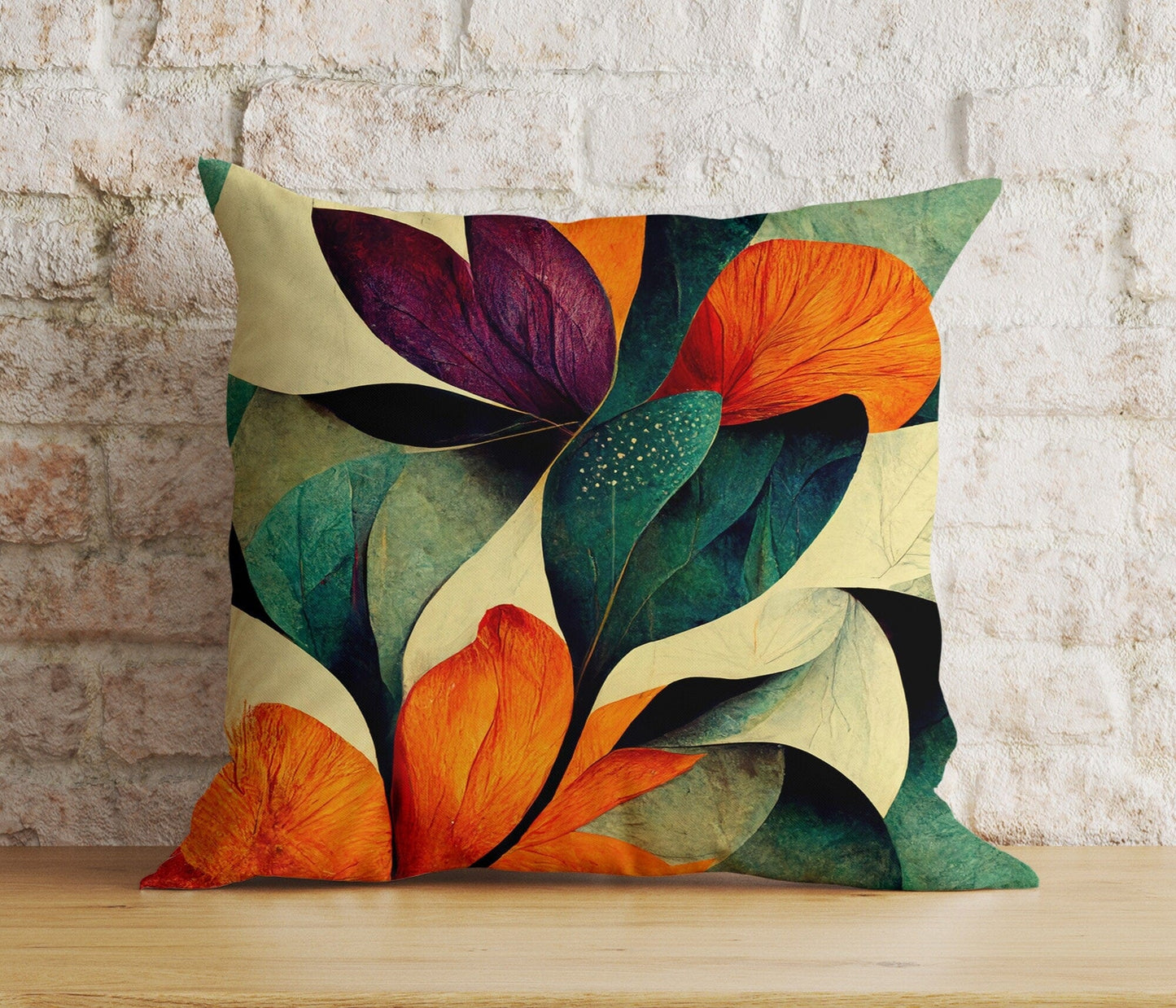 Onay Cushion Covers 7 / 12 x 12 inch (30 x 30 cm) Double Side Colorful Leaves Cushion Cover Floral Pillow Cover