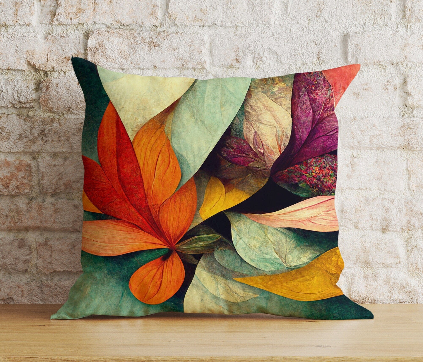 Onay Cushion Covers 5 / 12 x 12 inch (30 x 30 cm) Double Side Colorful Leaves Cushion Cover Floral Pillow Cover