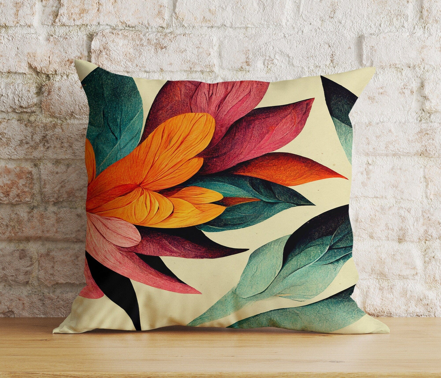Onay Cushion Covers 3 / 12 x 12 inch (30 x 30 cm) Double Side Colorful Leaves Cushion Cover Floral Pillow Cover