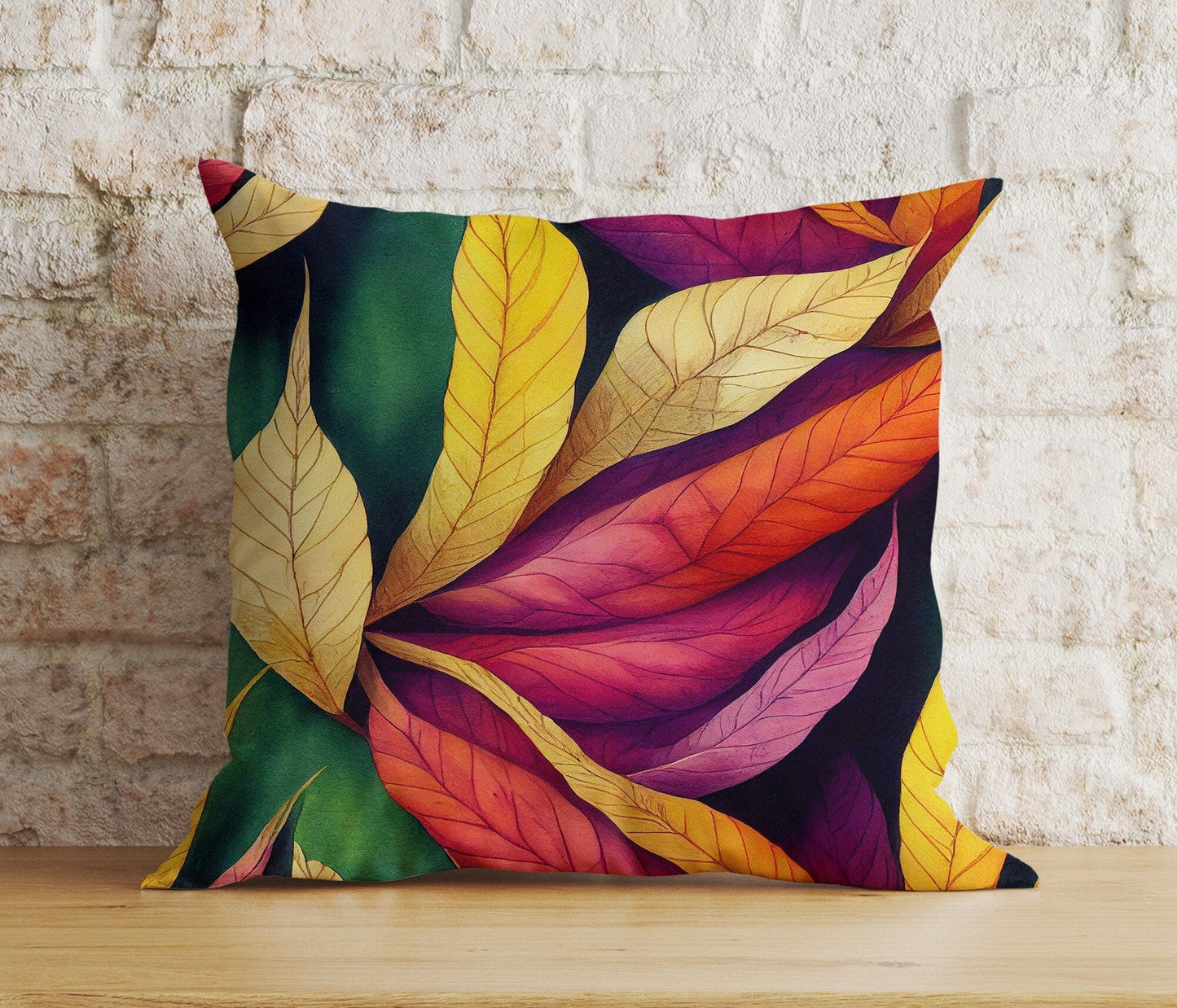 Onay Cushion Covers 2 / 12 x 12 inch (30 x 30 cm) Double Side Colorful Leaves Cushion Cover Floral Pillow Cover