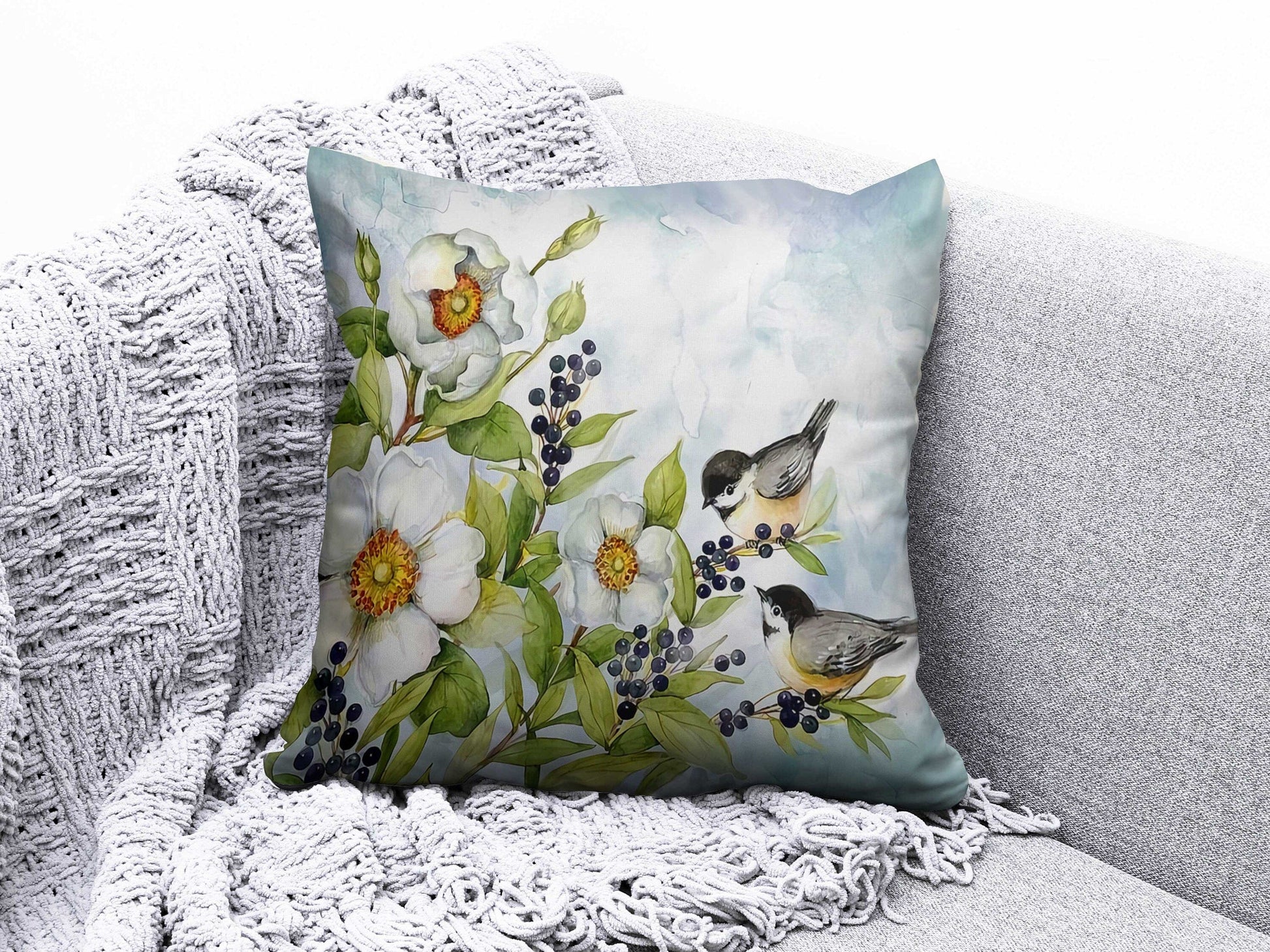 Onay Cushion Covers 6 / 12 x 12 inch (30 x 30 cm) Double Side Colorful Sparrow Goldfinch Robin Cushion Cover