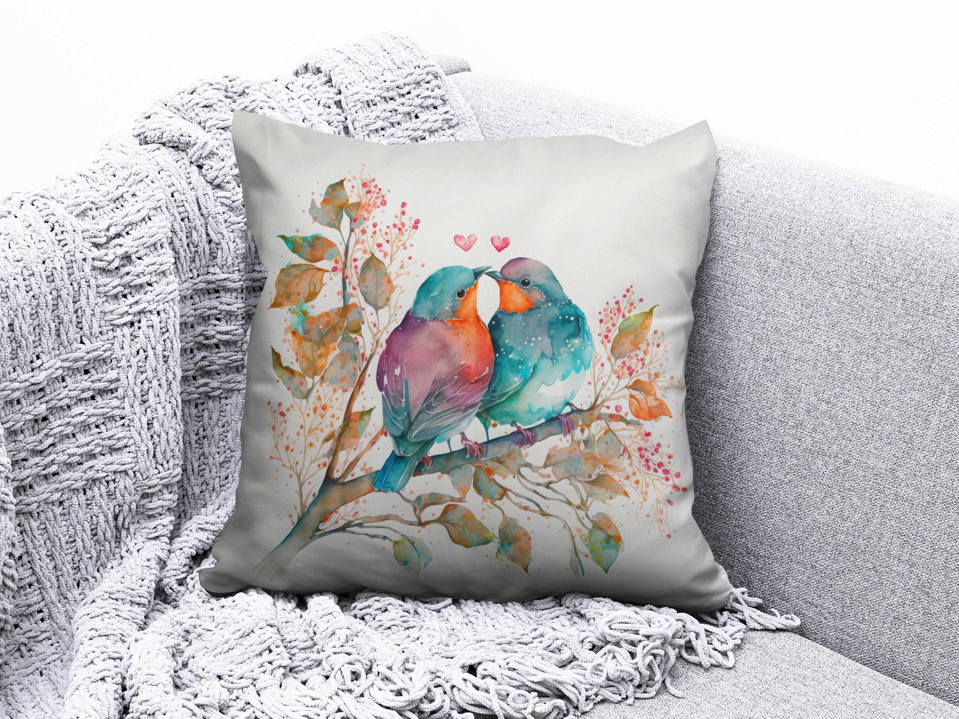 Onay Cushion Covers 5 / 12 x 12 inch (30 x 30 cm) Double Side Colorful Sparrow Goldfinch Robin Cushion Cover